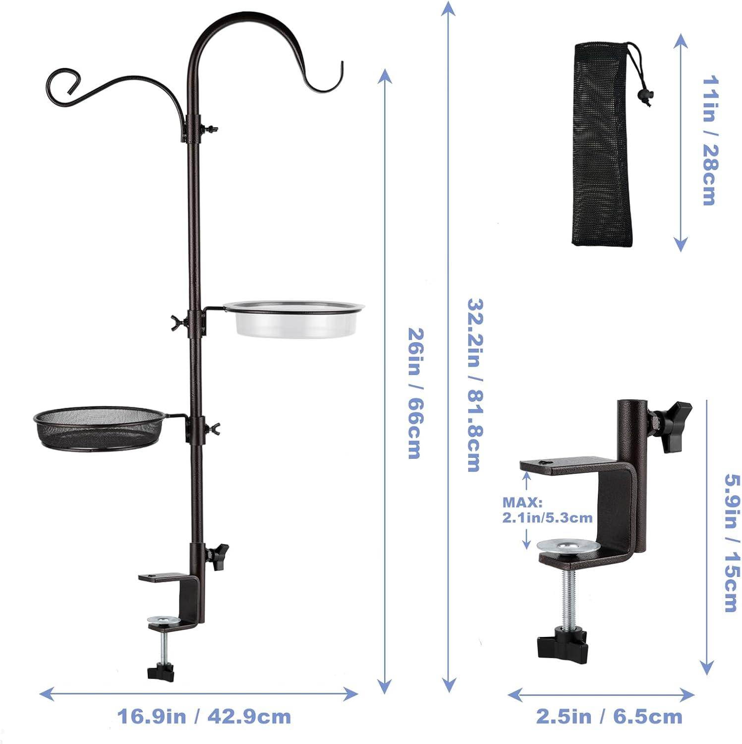 Deck Bird Feeding Station | Premium Multi Feeder Hanging Kit with Bird Bath & Sock Feeder | Attracts Wild Birds, Planter Hanger Hook for Outdoor Deck, Patio, Garden