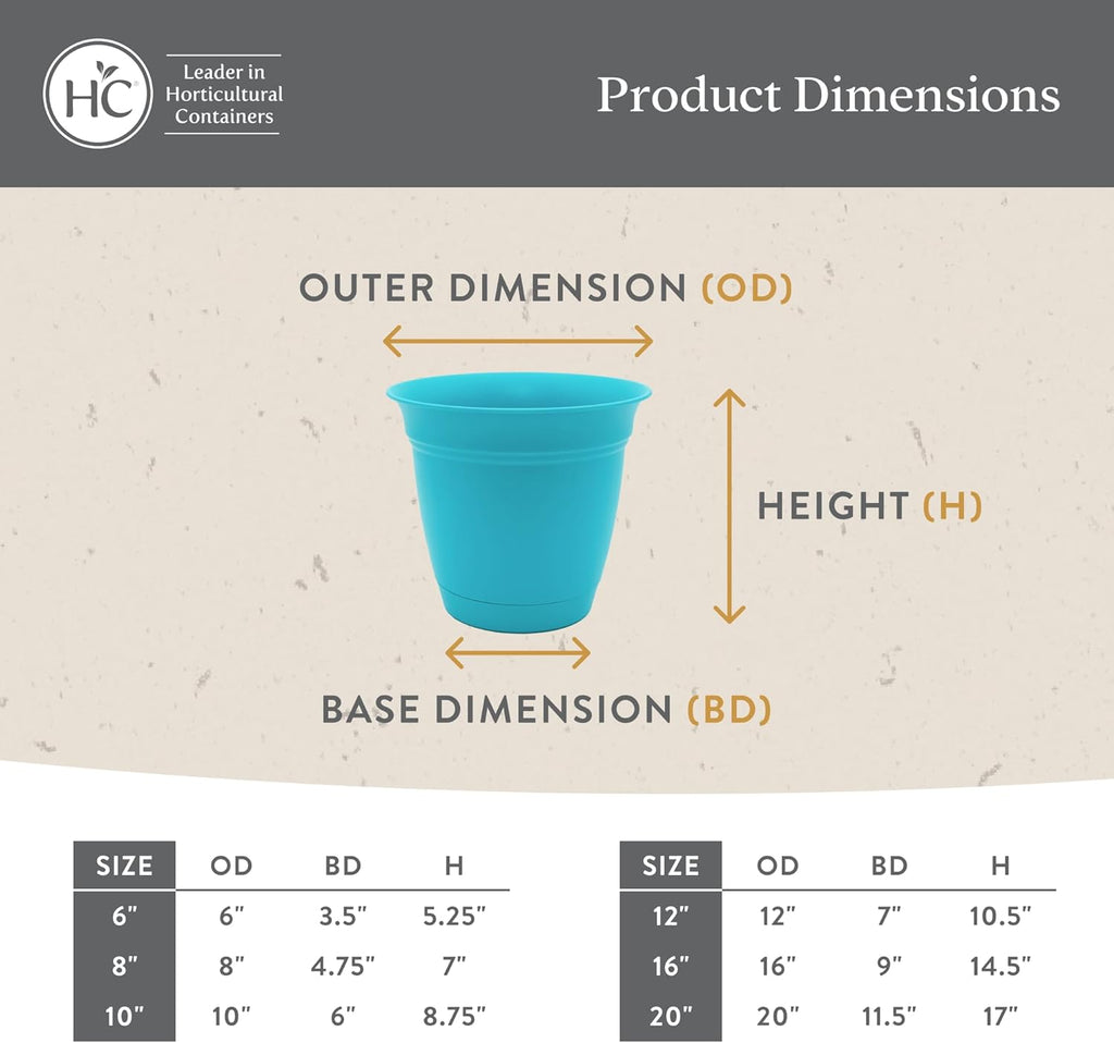 The HC Companies Eclipse Round Planter with Saucer - Outdoor & Indoor Plant Pot with Drainage Holes - Lightweight, UV-Resistant Plastic Pots for Plants, Flowers & Herbs (16" Warm Gray, Pack of 1)
