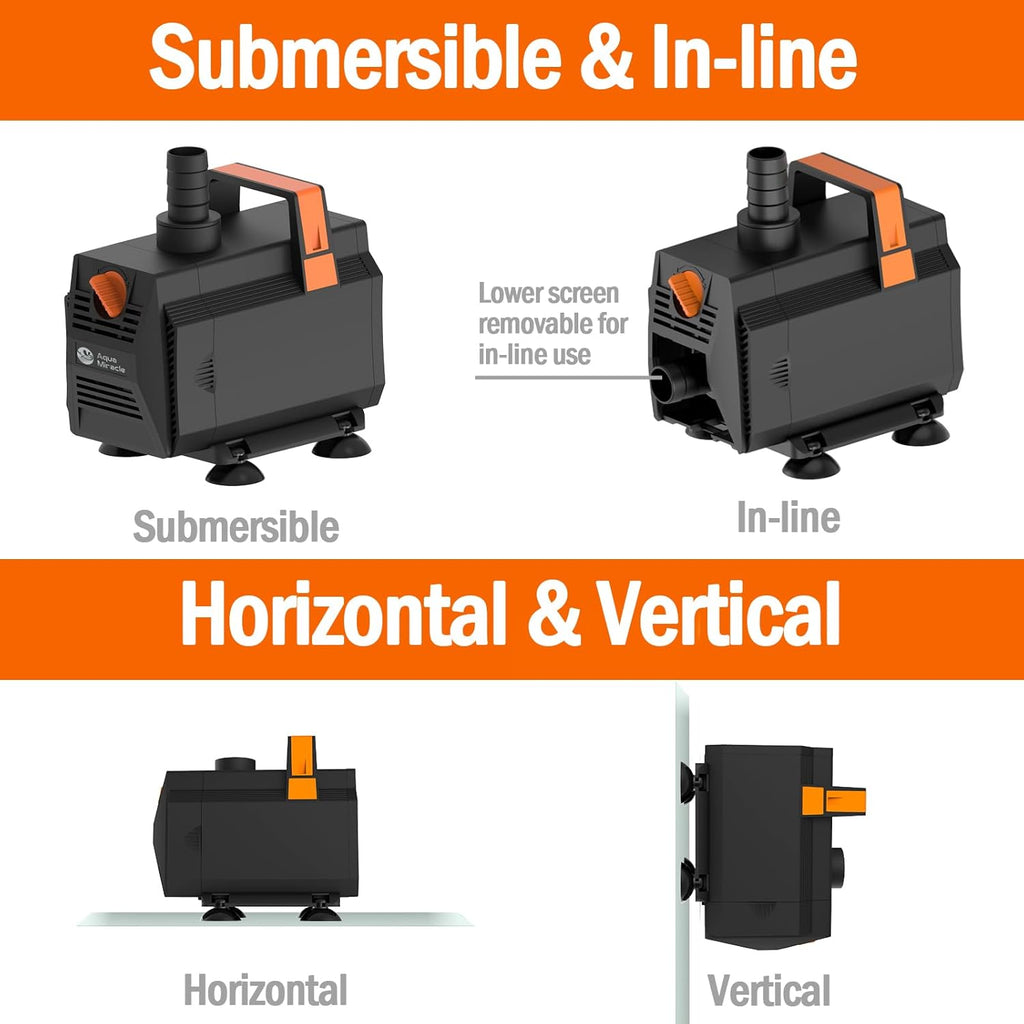 AquaMiracle 880GPH Aquarium Water Pumps (3330L/H, 45W) Fountain Pump Pond Pump Submersible Water Pump with Flow Control for Fountain, Waterfall, Statuary, Filtration, Water feature, Hydroponics