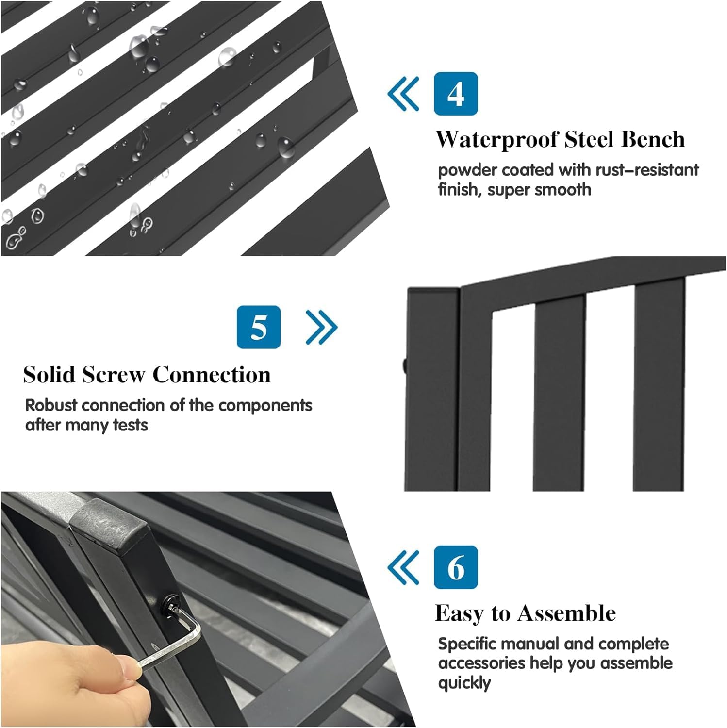 On Shine 50'' Outdoor Bench Weatherproof, Cast Iron All Metal Frame Garden Bench, Anti-Rust Patio Park Bench Clearance for Front Porch, Yard, Lawn, Deck