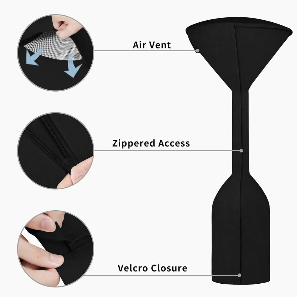 Easy-Going Stand-Up Patio Heater Cover with Zipper and Storage Bag, Waterproof Outdoor Heater Cover Dustproof, UV-Resisant, Wind-Resistant (95" H x 34" D x 19" B, Black)