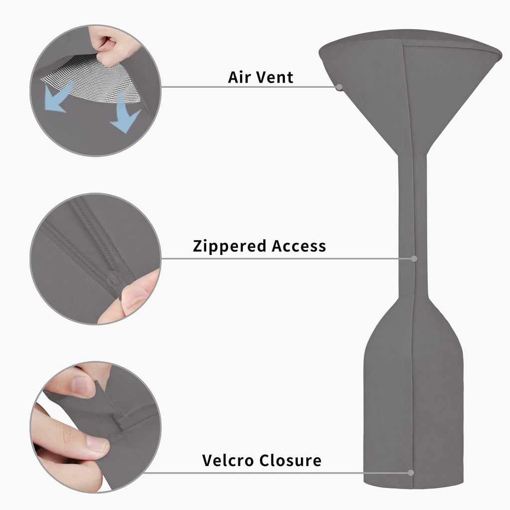 Easy-Going Stand-Up Patio Heater Cover with Zipper and Storage Bag, Waterproof Outdoor Heater Cover Dustproof, UV-Resisant, Wind-Resistant (95" H x 34" D x 19" B, Grey)
