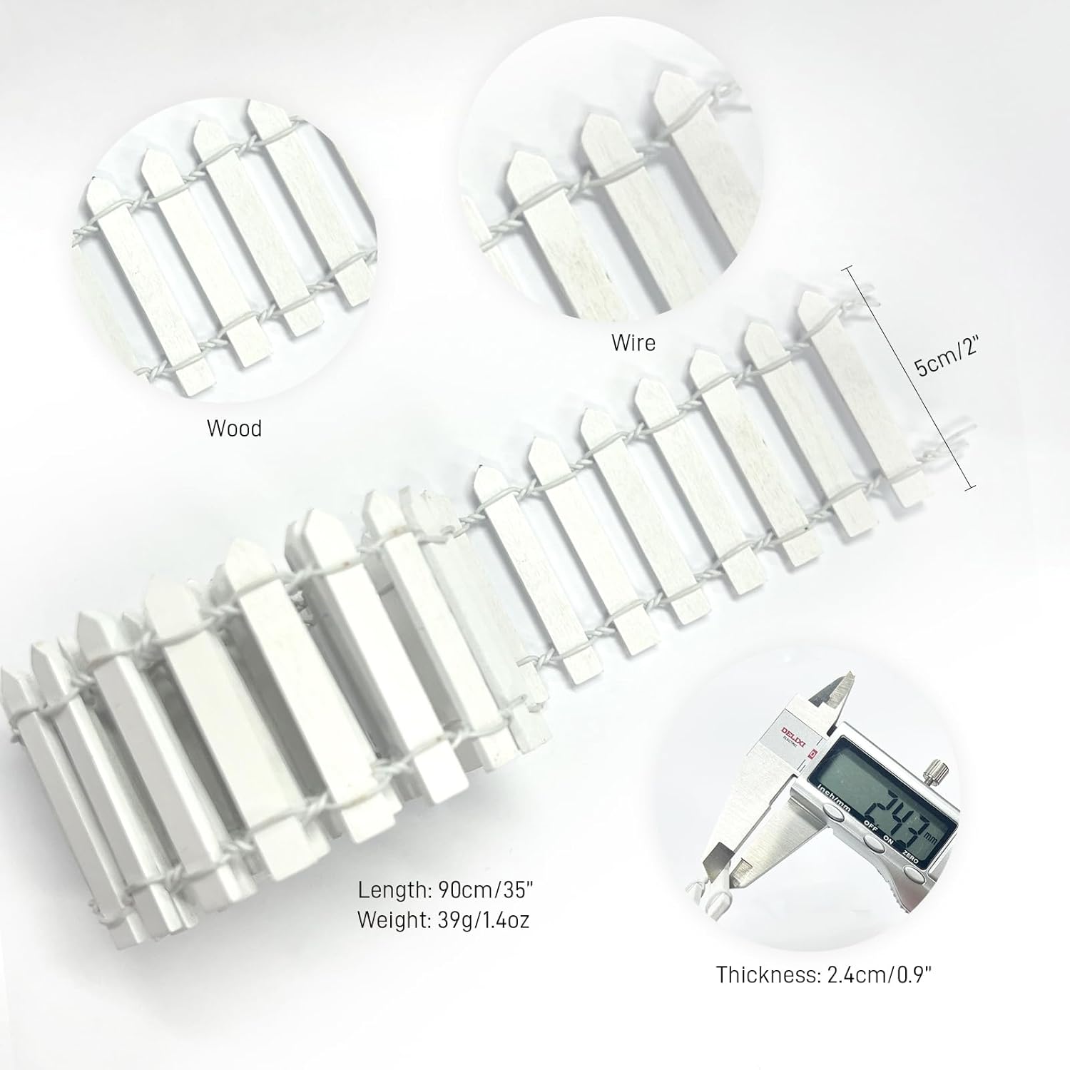 35 Inches Mini Fairy Garden Fence DIY Small Wood Decorative Picket Fence Micro Landscape Miniature Ornaments for Dollhouse, Crafts, Diorama Project, Plant Pot (White(2 PCS))