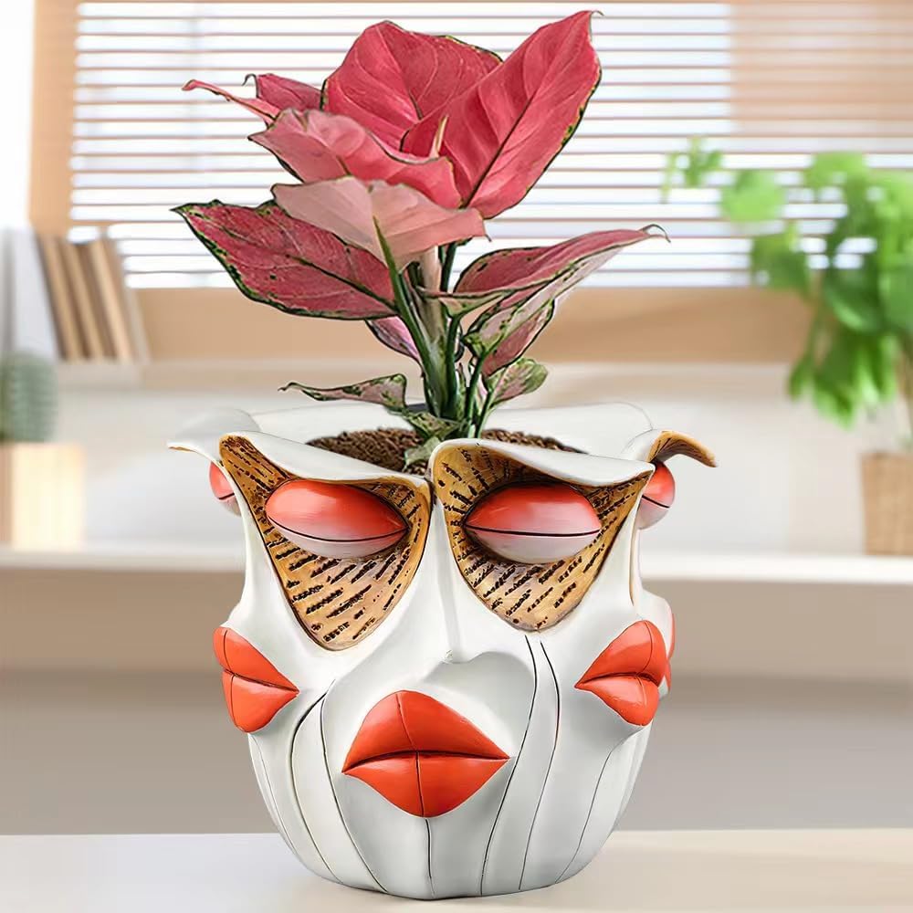 TOZLU Art Abstract Face Planters Pots Head,Unique Fun Abstract Face Flower Pot Ornaments Head Planter Pots Container Colorful Face Resin Flower Pot for Home and Garden Decor(face Flower Pot)