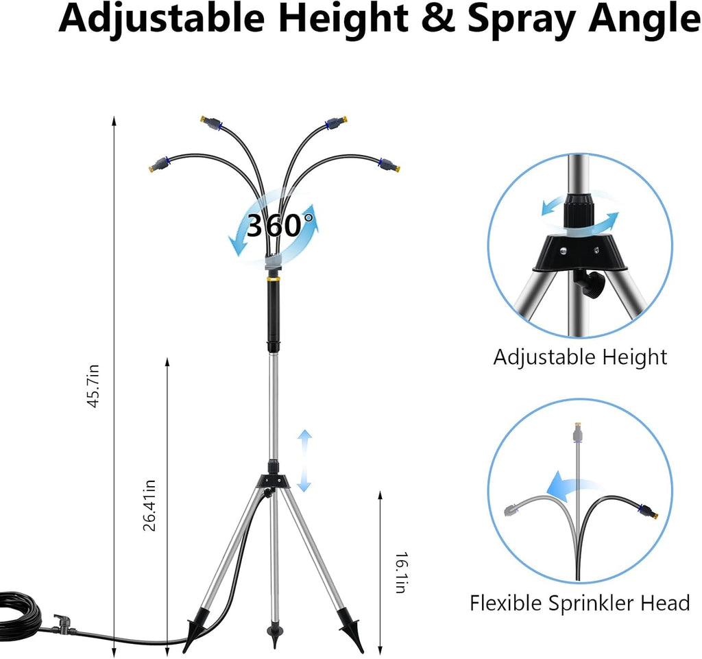 26Ft Standing Misting System, Standing Misters for Outside Patio, Adjustable Height 4.1 FT, Portable Stand Mister for Water Mist Playing, Patio Cooling
