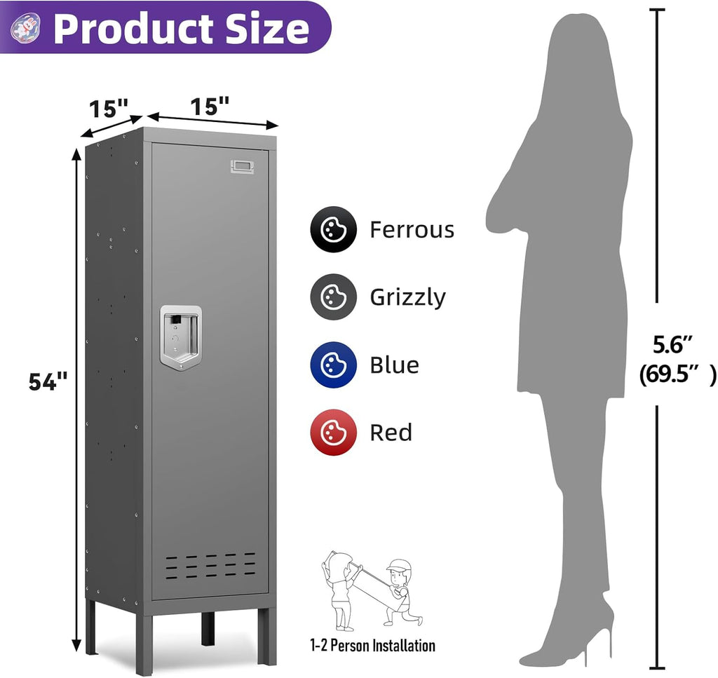 Metal Cabinet Home Office Storage,Lockers,Lockable Employees Metal Locker with Door,54" Height Steel Locker,Lockable Steel Locker for Gym,School,Home,Office,Garage,Assembly Required