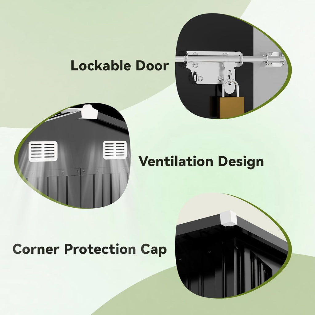 COMHOMA Shed Outdoor Storage Shed Metal,Lockable Doors Tool Sheds with Sloping Roof,Steel Garden Shed with Air Vent for Backyard,Patio,Lawn,Poolside (Grey, 10'*8')