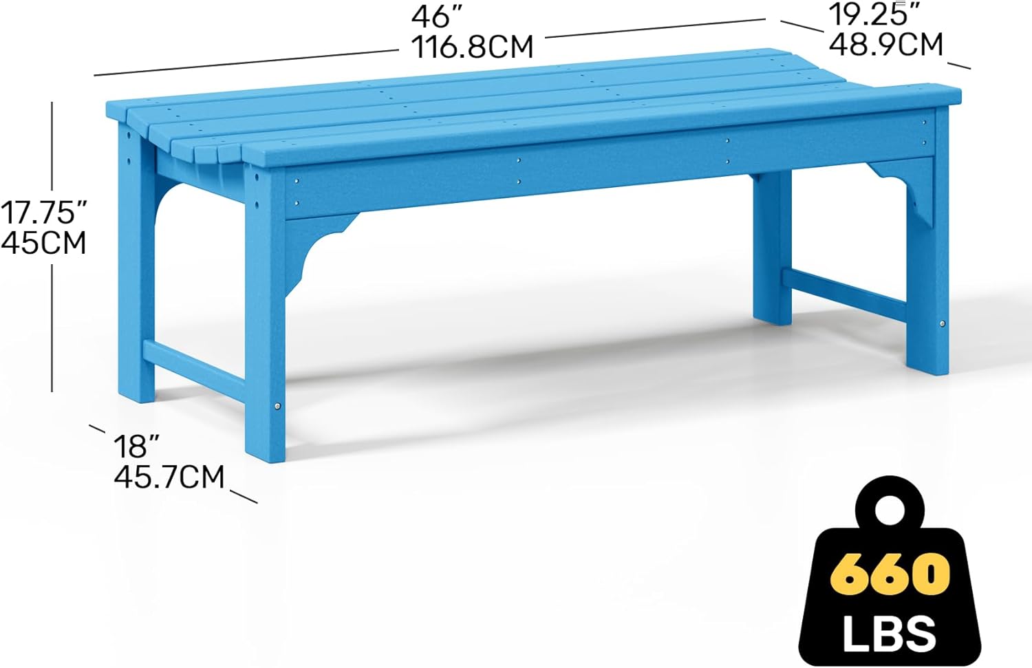 Outdoor Benches Weatherproof, All Weather Resistant Park Bench Poly Lumber Backless Garden Bench Seat for Entryway Front Porch, Pacific Blue