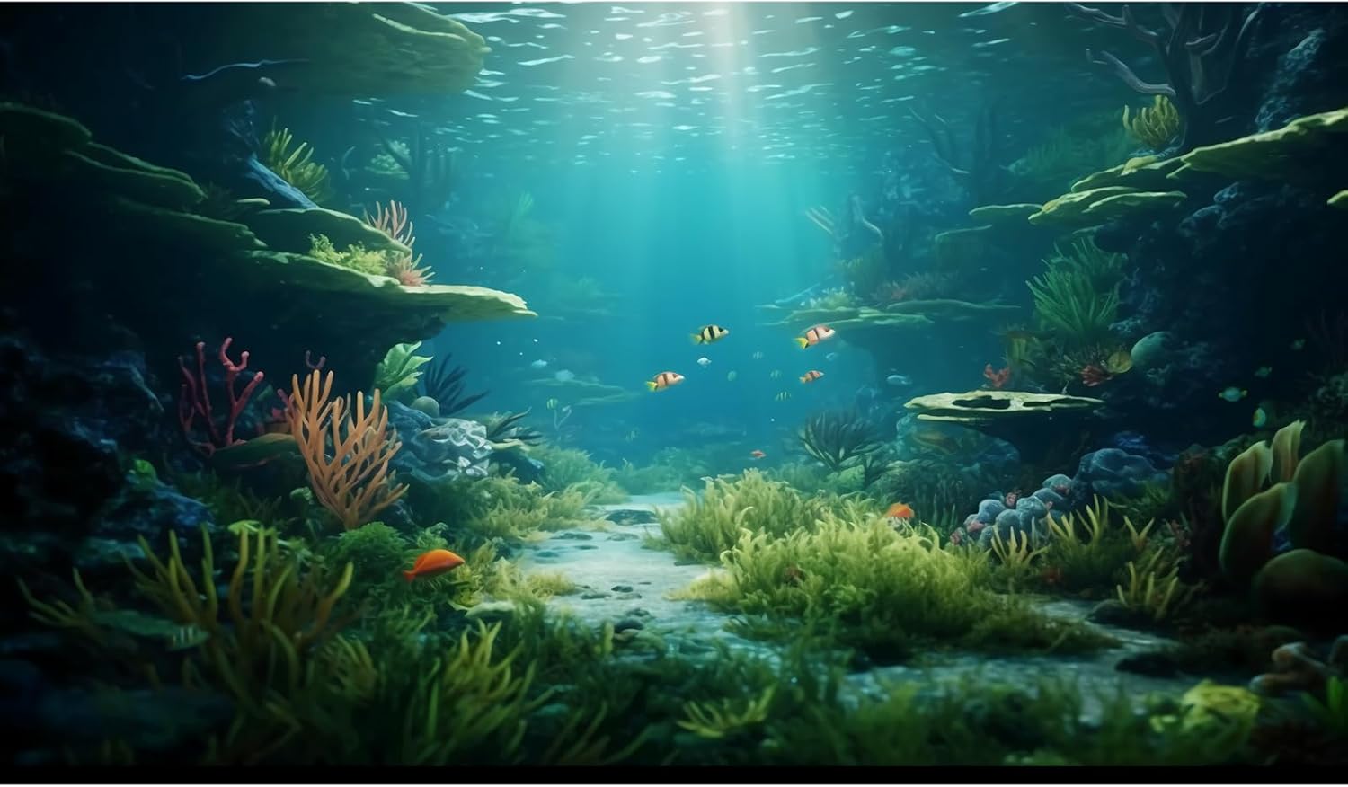 Ocean Floor Fish Tank Background Under The Sea Coral Reef Aquarium Background Underwater Aquatic Plants Corals Rock Cave Terrarium Backgrounds Tropical Fish Ocean Aquarium Backgrounds Decors 72x24in