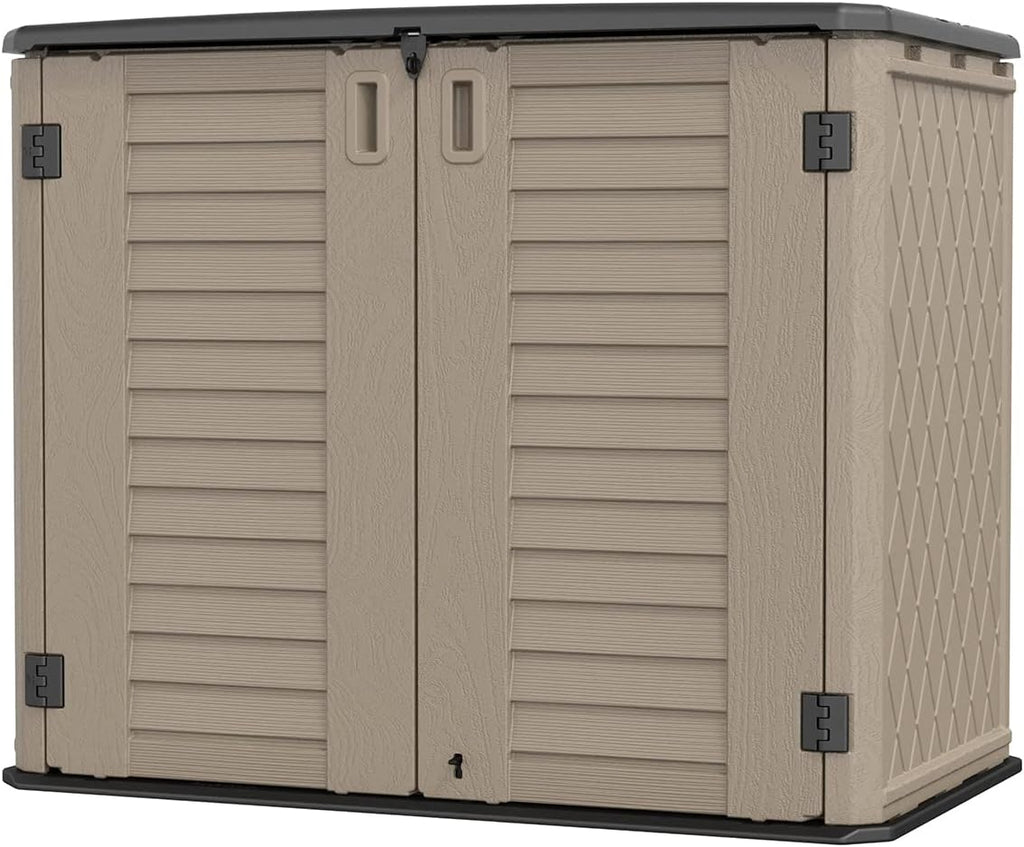 KINYING Outdoor Storage Shed - Horizontal Storage Cabinet Waterproof for Garden, Patio, Backyard, Storage Box for Easy Storage of Garbage Cans, Tools, Lawn Mower, 35 Cubic Feet,Dark Brown