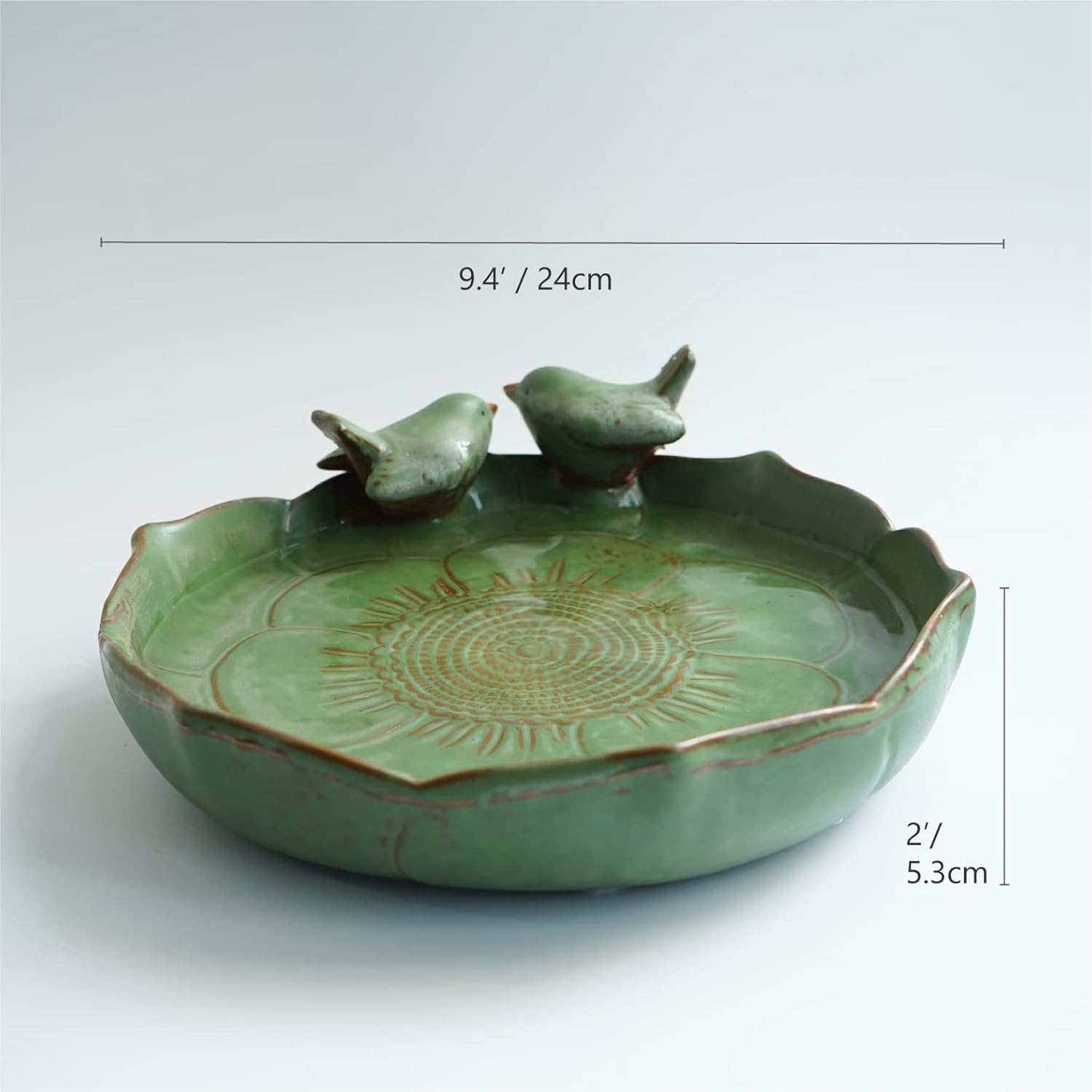 Light Green Ceramic Heavy Duty Wild Bird Bath Bowl or Feeder for Outdoor Garden, Bowl Only