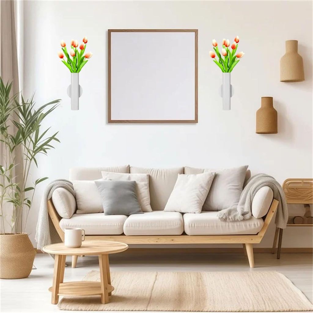 Self Adhesive Wall Vase Metal Tube Decoration Holder Used to Display Dried Flower, Faux Flowers, Fake Flowers, Also Suitable for Cemetery Memorial Decoration (1 Pcs White)