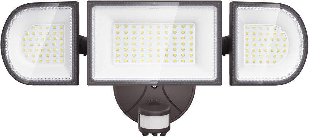 iMaihom 100W Motion Sensor LED Security Light, 9000LM Super Bright Flood Lights Outdoor, 6500K Exterior Floodlight, IP65 Waterproof, 3 Head Adjustable Motion Detector Light for Yard Garage (Brown)