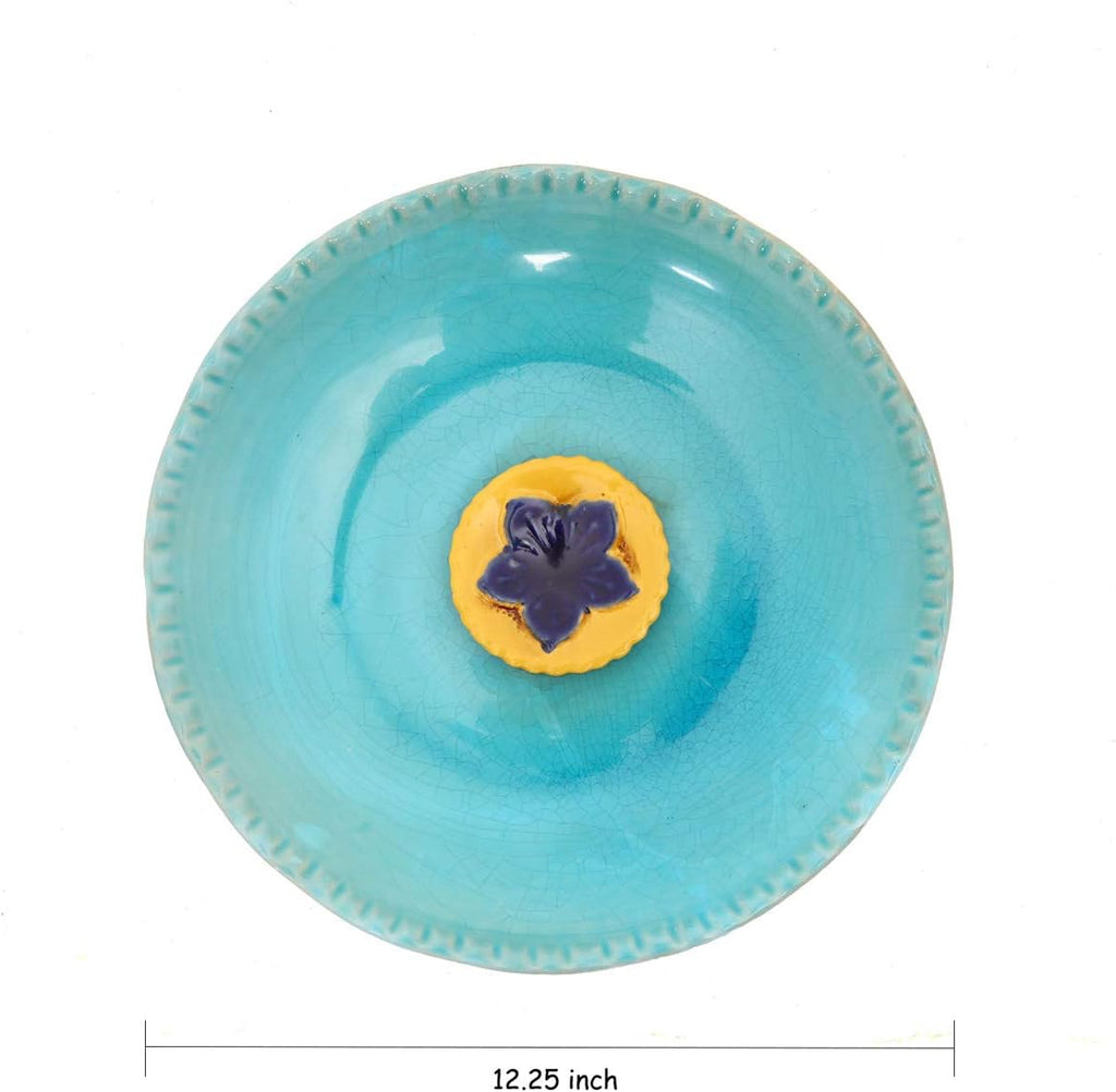 Topadorn Birdbath Ceramic Bowl Decor for Bee Bird Bath Outdoor Garden Vintage Yard,Blue with Yellow Flower