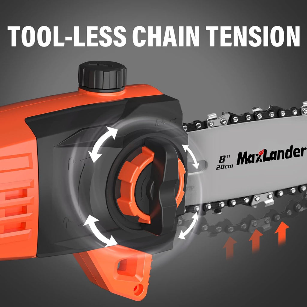 MAXLANDER 8 Inch Cordless Pole Saw, 20V Power Pole Chainsaw for Tree Trimming, Telescoping Electric Tool-free Installation, Adjustable Head Pole Saw with 2.0Ah Battery & Fast Charger