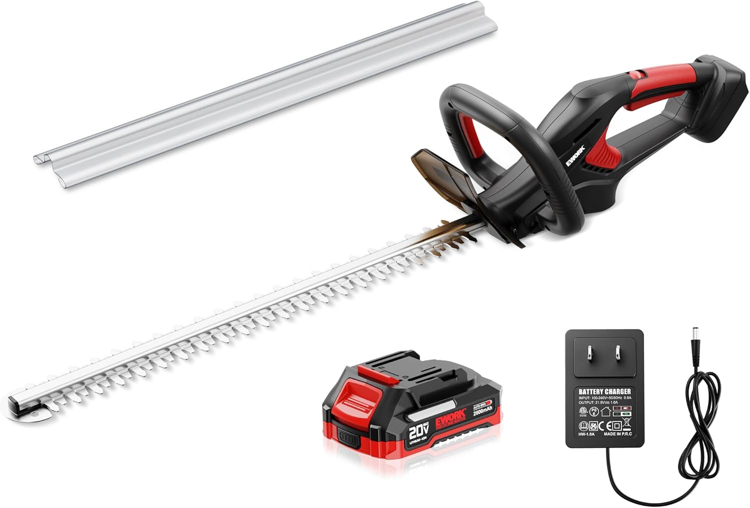 EWORK 20V 22-Inch Electric Hedge Trimmer Cordless 5/8" Cutting Capacity, Lightweight 4.3 Lbs, Battery Powered Bush Trimmer, Handheld Shrub Trimmers with Battery and Charger for Garden, Yard