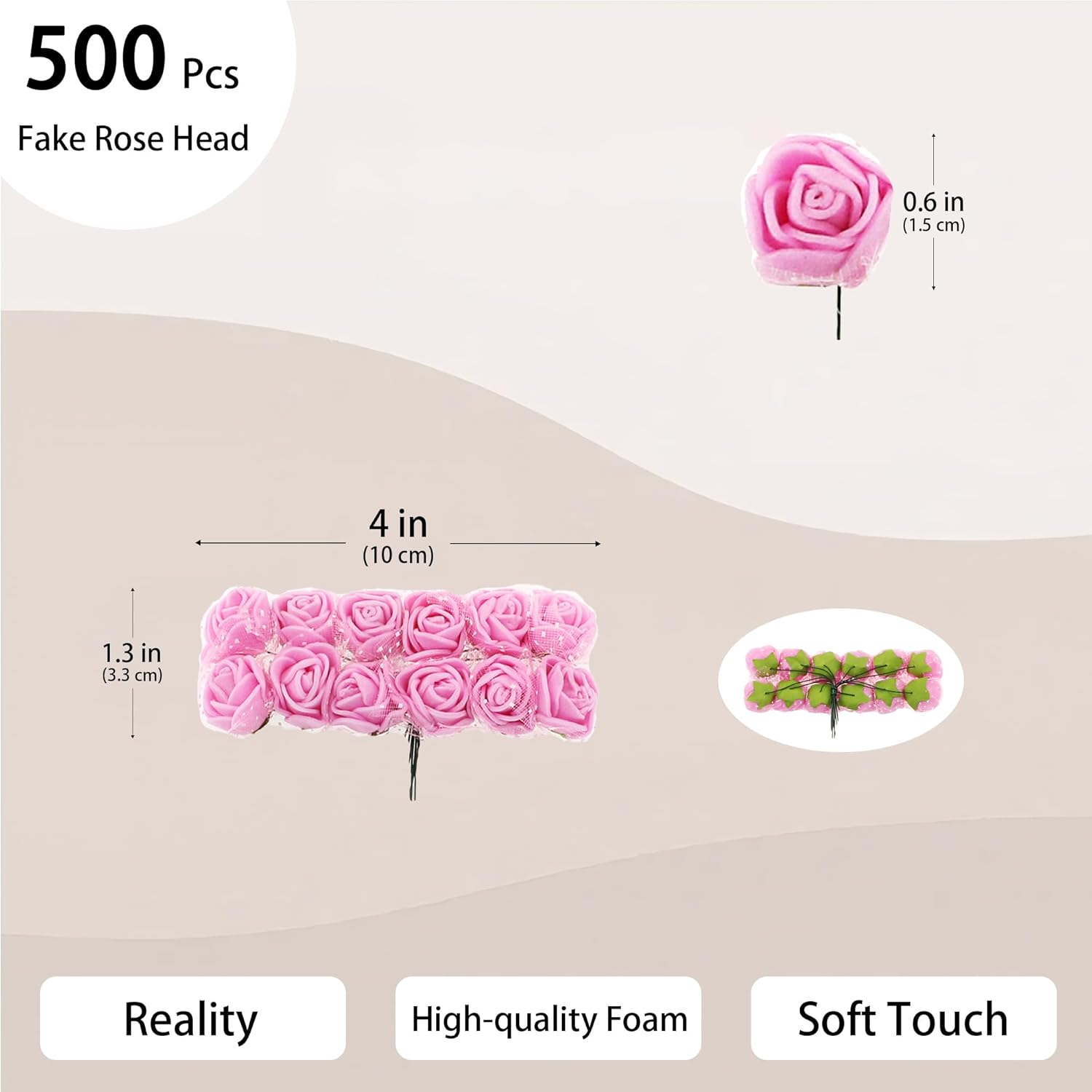 500 Pcs 0.6 Inch Mini Artificial Flowers Head Bulk 5 in 1 Set Faux Foam Fake Small Rose Tiny Baby Flores Bouquet Wreath Gift Hair Clip Home Decoration DIY Craft (Pink)