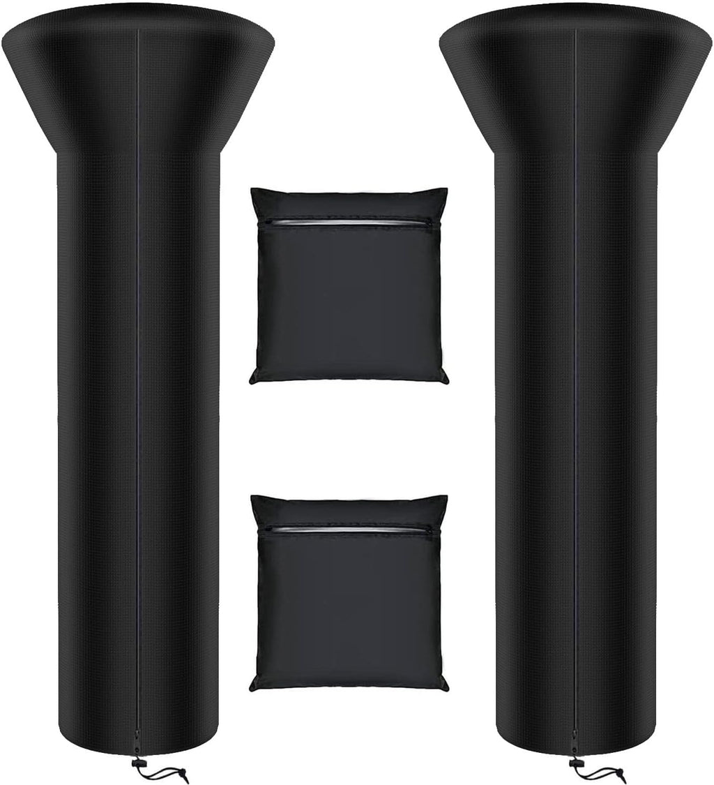 Siruiton Patio Heater Covers with Zipper & Air Vent - Waterproof, Dustproof, Wind-Resistant, UV/Snow-Resistant, 420D - Black (2 Pack, 87" Height x 33" Dome x 19" Base)