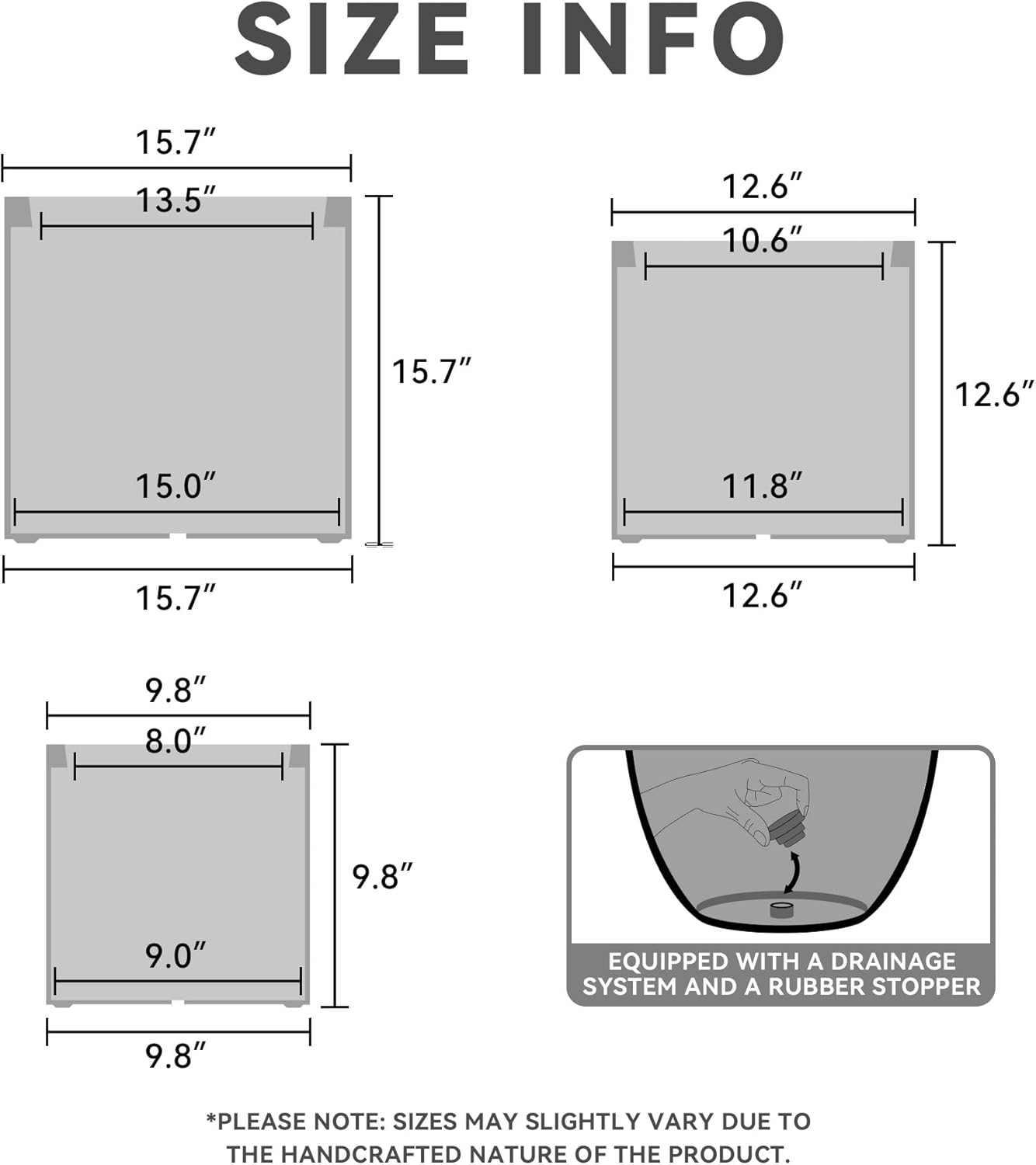 Kante 9.8",12.6",15.7" Dia Round Concrete Planter Set of 3, Modern Style Large Cylindrical Plant Pot with Drainage Hole and Rubber Plug for Indoor Outdoor Patio, Dark Gray