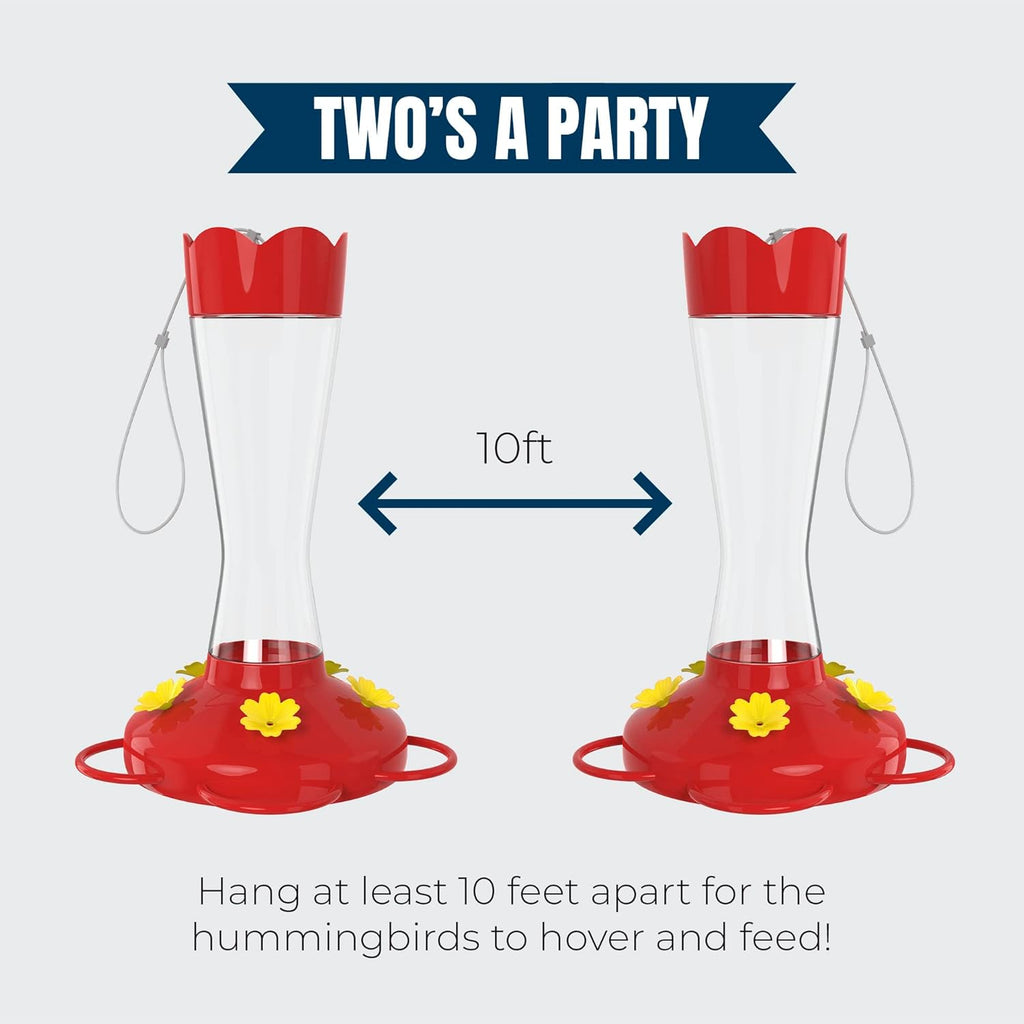 MEKKAPRO Two-Pack Hummingbird Feeders for Outdoors Hanging Made from Glass, 10oz, Hanging 5 Nectar Feeding Stations, Top Fill Hummingbird Feeder, Bright Red, Backyard Feeder (10 Ounce - 2 Pack)
