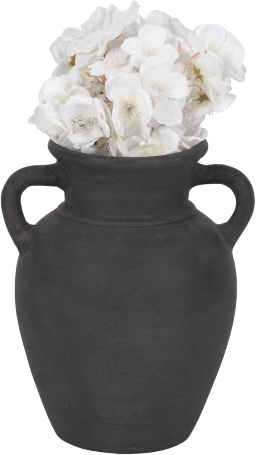 Sagebrook Home Black Boho Terracotta Vase - Amphora-Style Decorative Flower Holder for Home, Office & Living Room - 9" Black