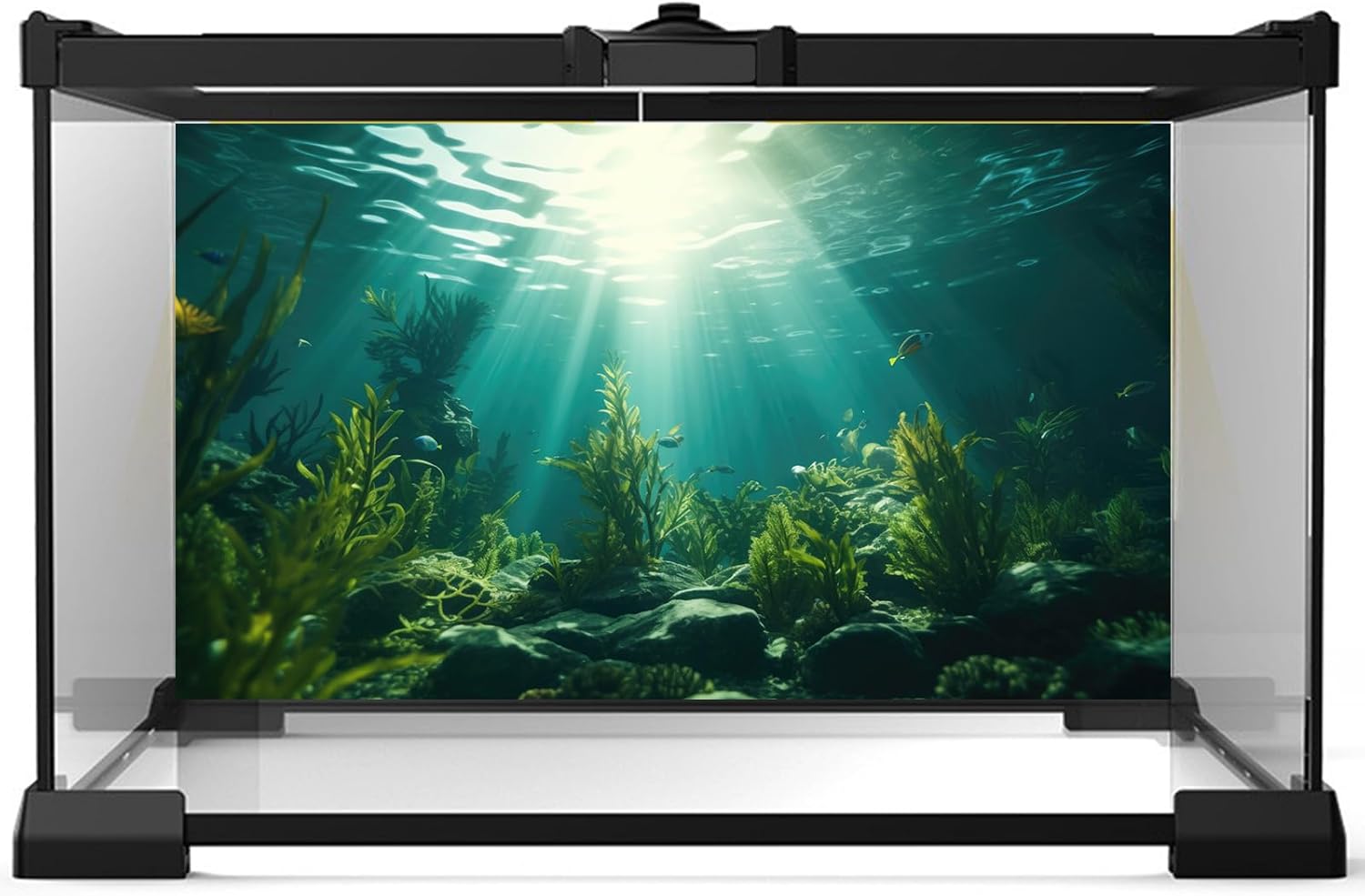 Ocean Aquarium Background Aquatic Plants with Rocks Terrarium Backdrop Sunlight Rays Deep Sea Fish Tank Background Aquarium Wallpaper Poster Decor Vinyl 30x18in