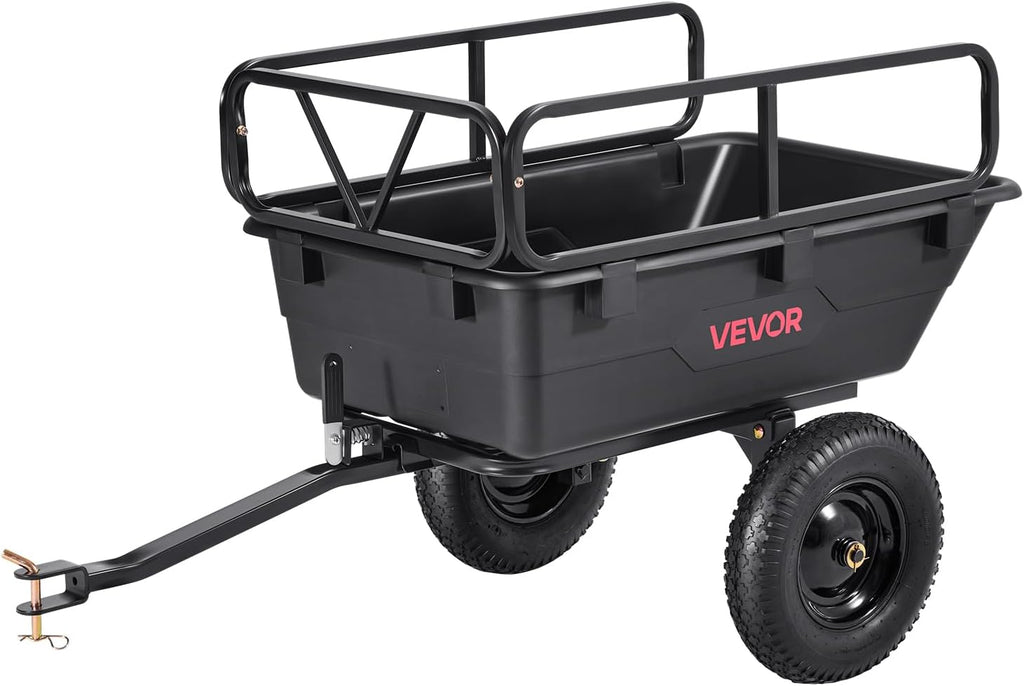 VEVOR 500Lbs 10 Cu.Ft. ATV UTV Trailer Tow Behind Dump Cart, Heavy Duty Pull Behind Utility Dump Trailer for Lawn Mower Trailer Tractor Garden Yard with 16in Tires