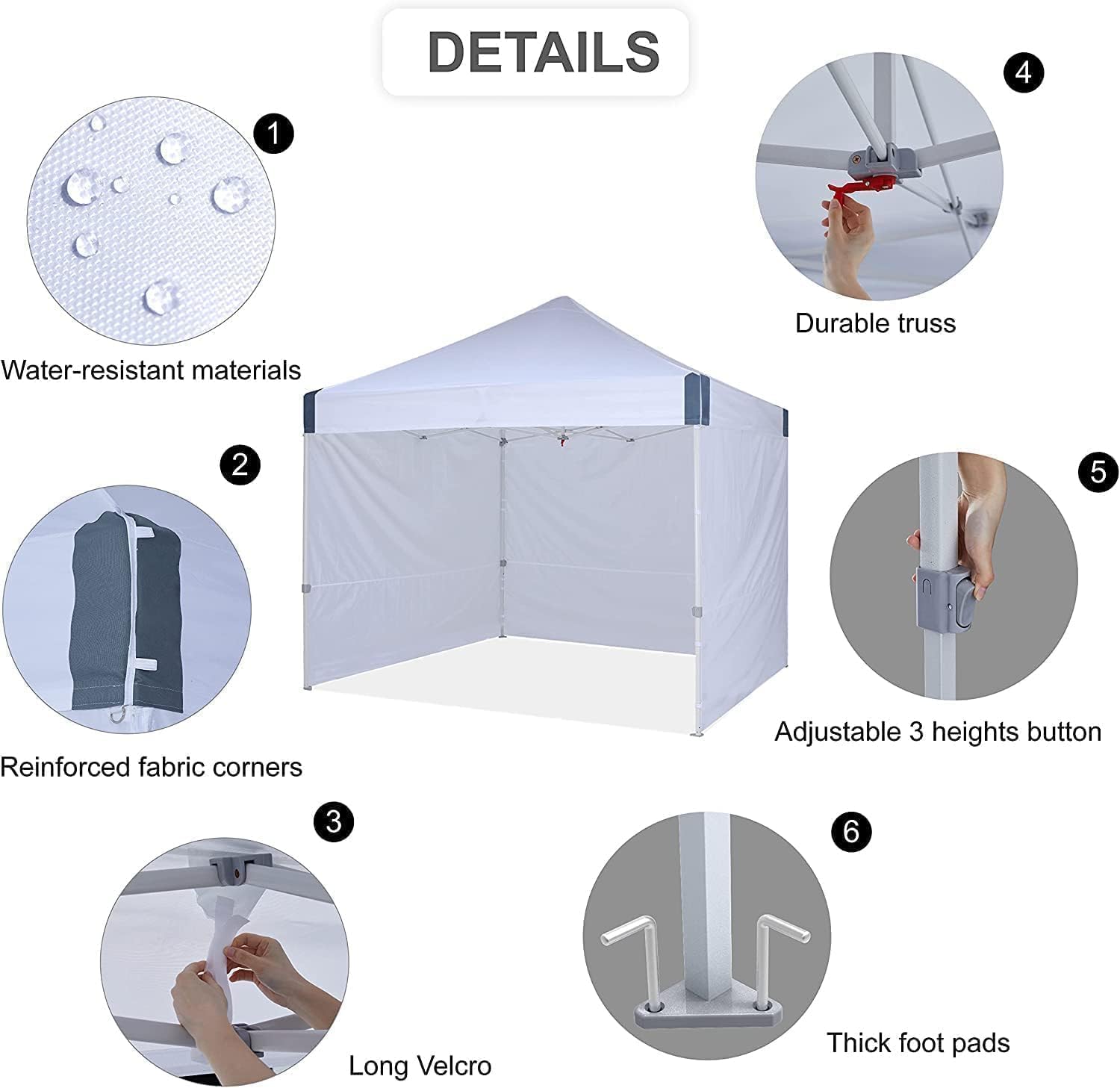 10x10 pop up Canopy Tent, Outdoor Patio Canopy Tent with sidewalls, Heavy Duty Commercial Instant Canopy Tent with Sand Bags for Deck, Party, Camping, Backyard, Playground, White