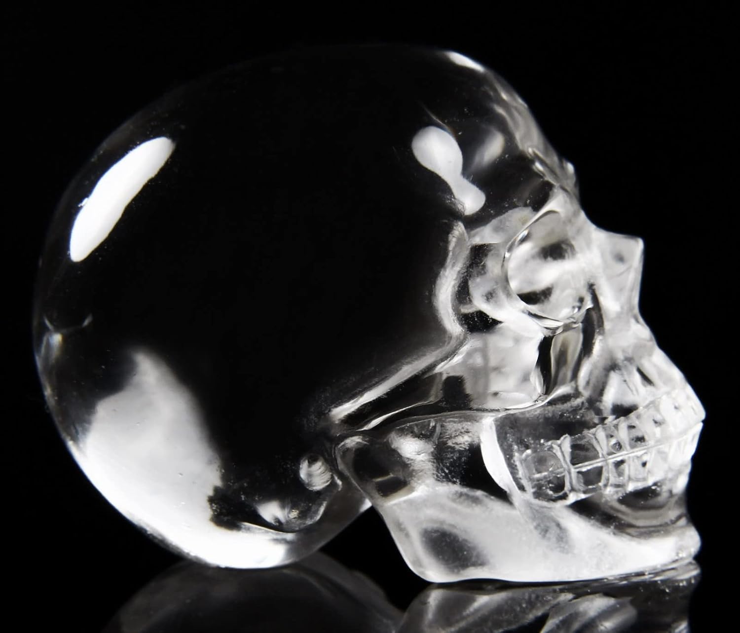 Skullis 2.0" K9 Crystal Skull, Hand Carved Gemstone Fine Art Sculpture, Reiki Healing Stone Statue.