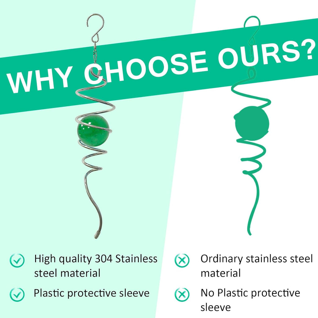 Wind Spinner Tail with Green Glass Orb,Gazing Ball Spiral Tail,Wind Spinners Stabilizer,Visual Illusion in Spinning Hanging Rotating Art Decor,Indoor Outdoor Garden Decoration-13in