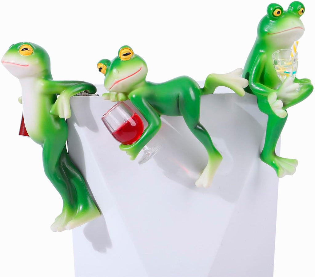 3 PCS Tipsy Frog Statues Pot Hugger Decorations for Plant, Miniature Frog Garden Decor Outdoor Women Gifts Frog Figurines Plant Hangers Decor for Flower,Yard,Lawn Ornament
