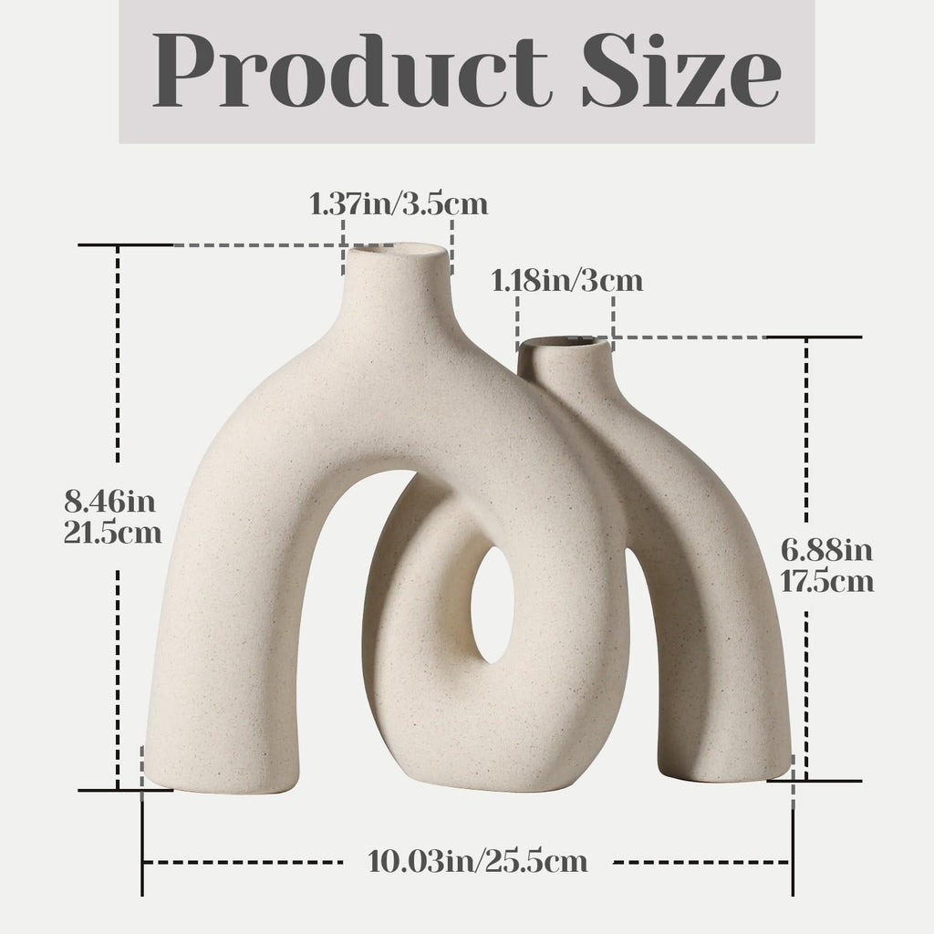 CEMABT Modern Nordic Boho Vase Set - Elegant Beige Matte Ceramic Home Decor for Living Room, Bookshelf, Mantel, Entryway Table & Console Décor | Shelf Decorations Gift