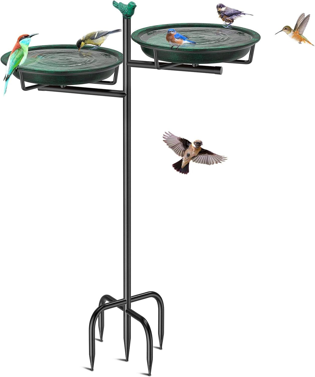 Metal Bird Bath for Outside, Vintage Freestanding Birdbaths Feeder Bowl, Stable & Easy to Clean Birdfeeder for Outdoors Garden Yard Lawn Decor (Retro Green)