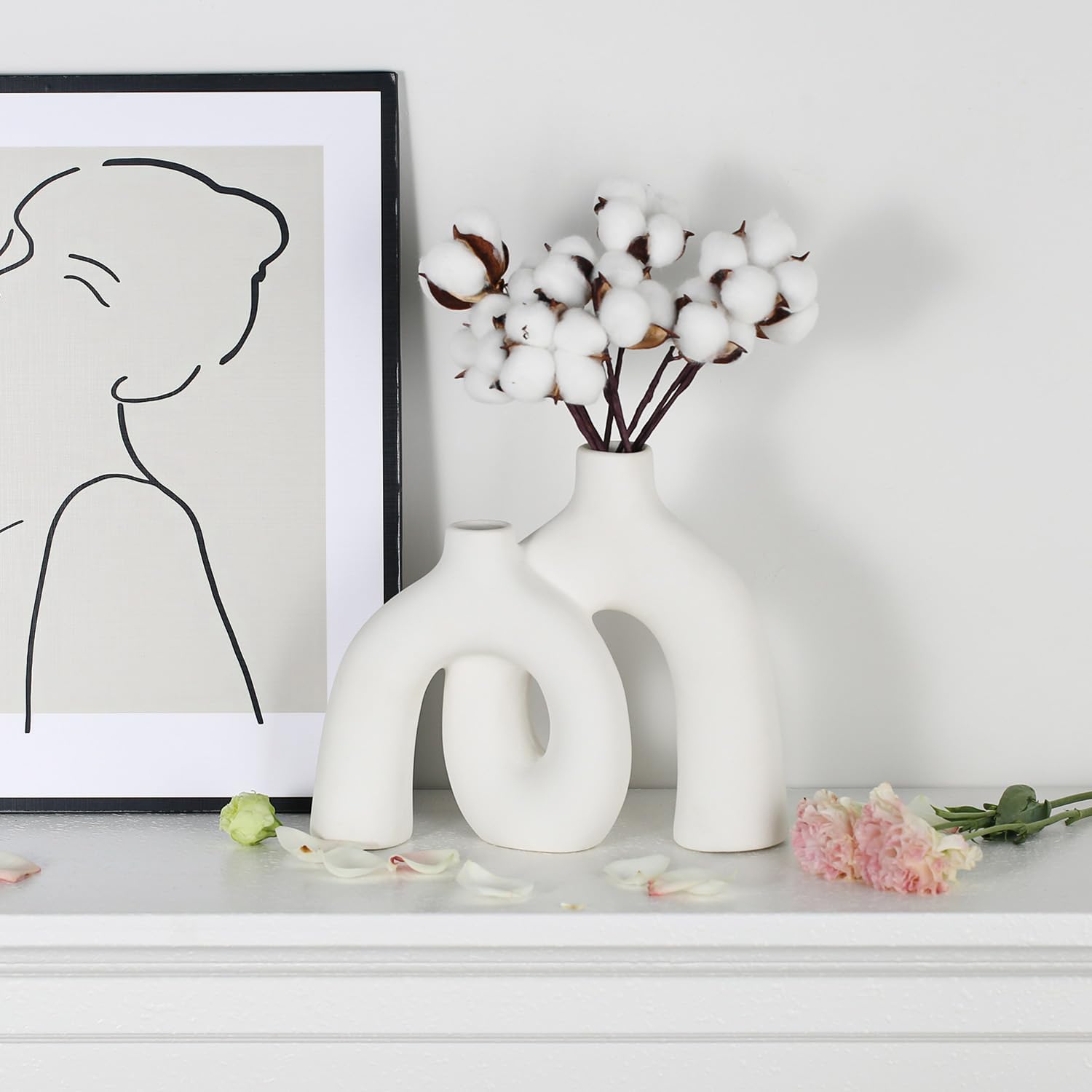 CEMABT Modern Nordic Boho Vase Set - Elegant White Matte Ceramic Home Decor for Living Room, Bookshelf, Mantel, Entryway Table & Console Décor | Shelf Decorations Gift