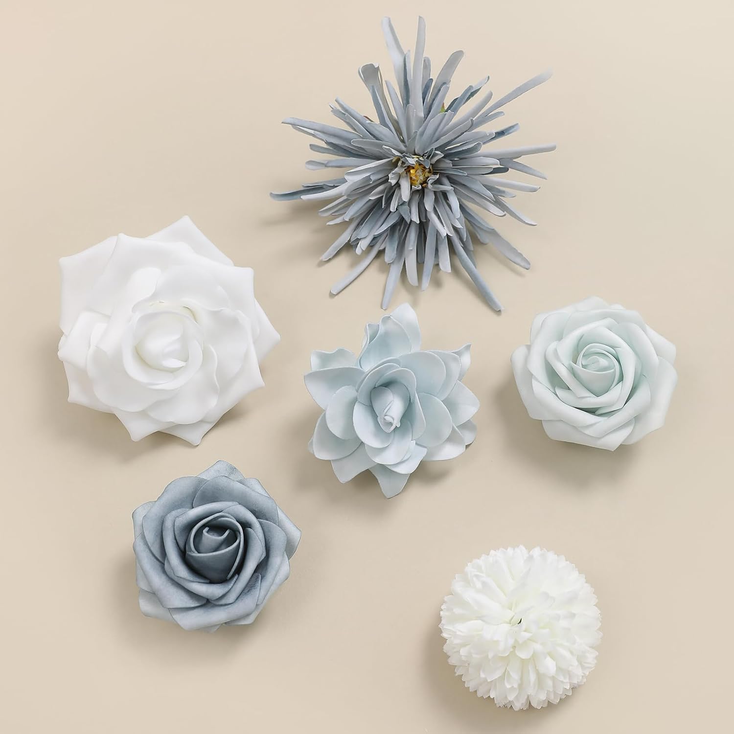 Blue White Artificial Flowers Silk Fake Roses Peonies Greenery Combo Box Set for DIY Wedding Bouquets Bridal Shower Centerpieces Floral Arrangements Party Tables Home Decoration