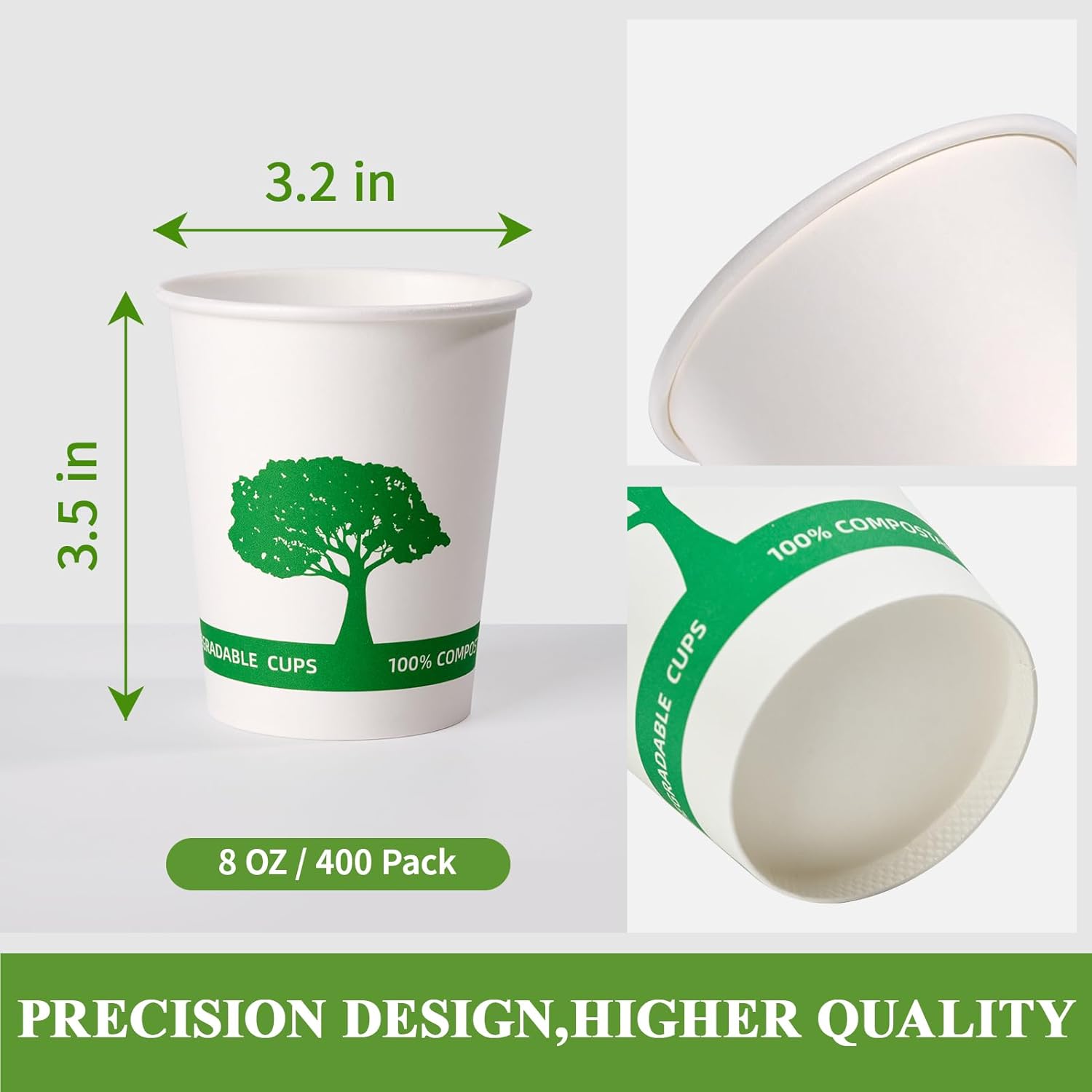 Vplus 400 Pack Compostable Paper Cups, 8 oz Paper Coffee Cups, Biodegradable Disposable Paper Cups, Eco-friendly Hot Drinking Cups for Party, Picnic,and Events