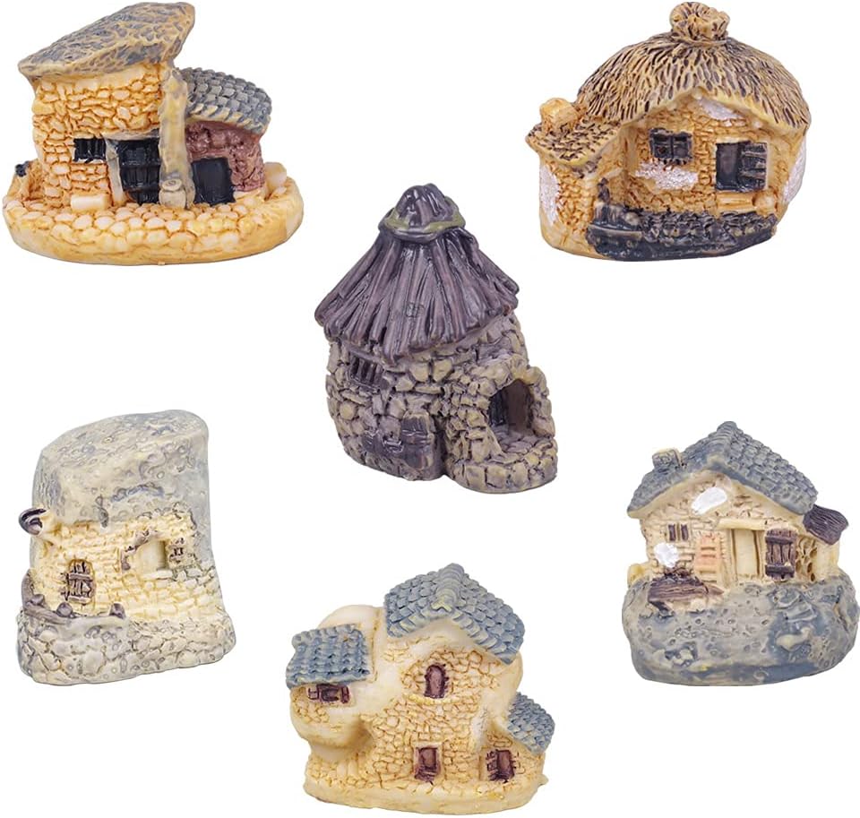 6pcs Miniature Fairy Garden House Accessories, Mini Fairy Stone Cottage Tiny House, for Garden & Patio Micro Landscape Yard Potted Plant Bonsai Terrarium Decoration