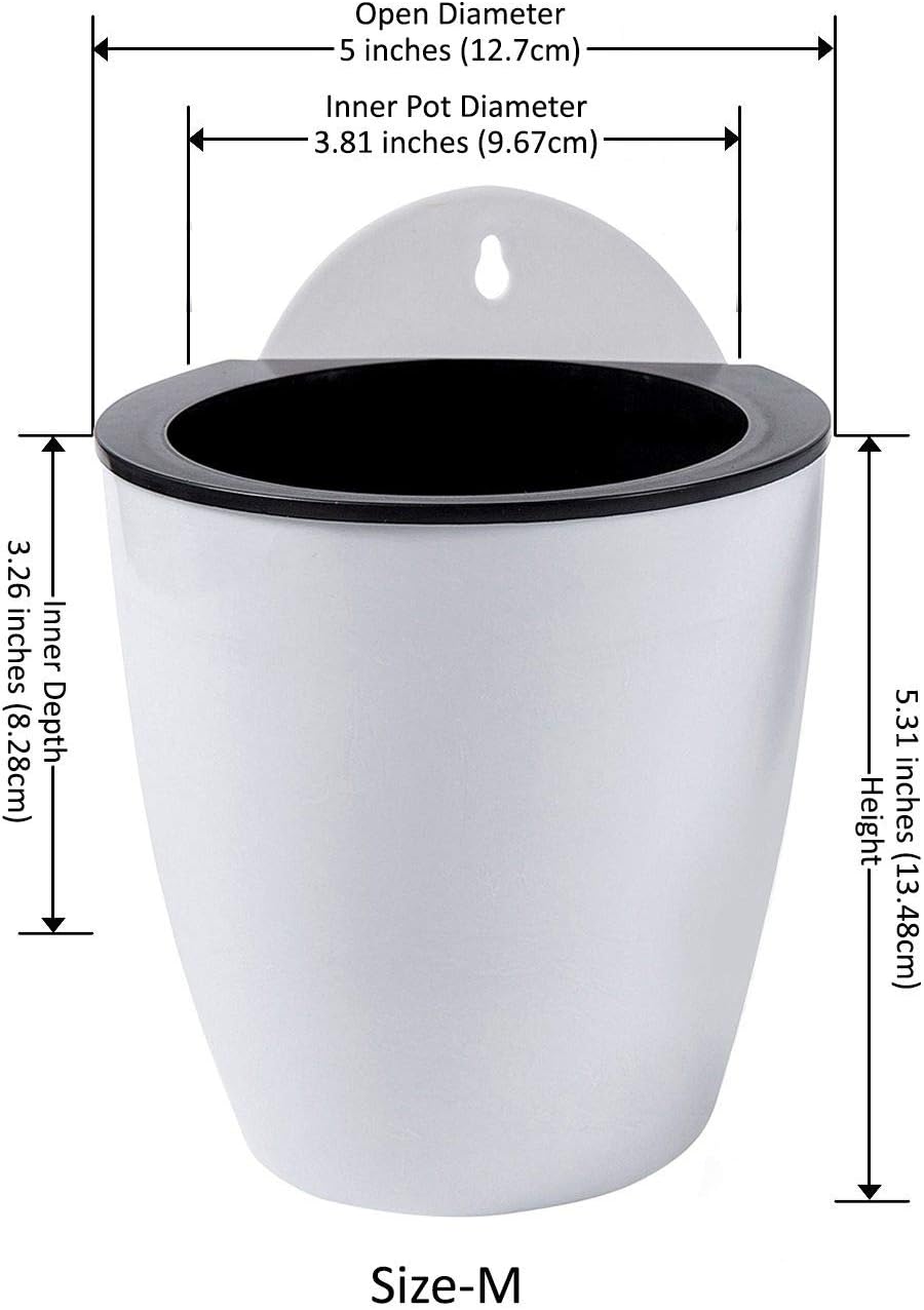 ShoppeWatch Self Watering Wall Planters for Indoor Plants 7 Pack | Hanging Planters Medium 5 Inch with Hooks | White Wall Pots for Plants | 5.0 x 5.3 inches PL34