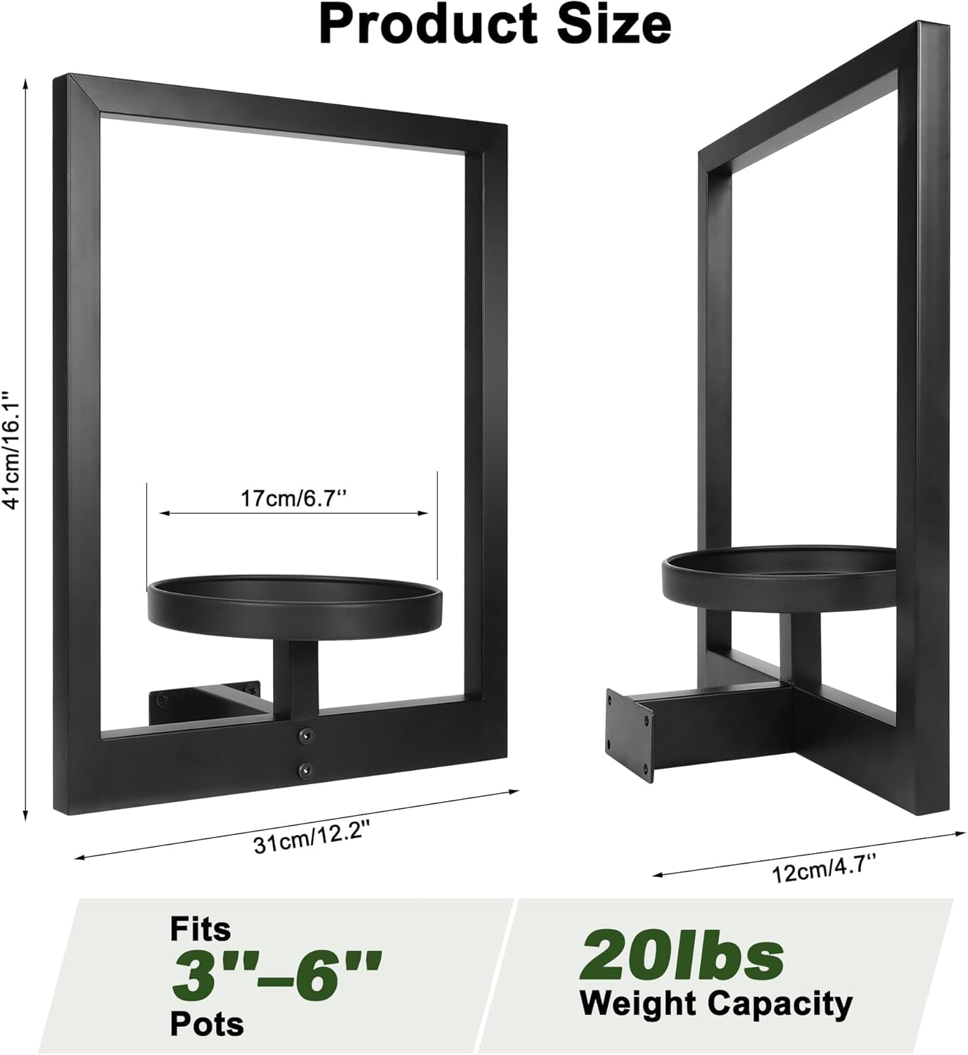 Heavy-Duty Wall Planters for Indoor Plants, Modern Metal Hanging Plant Holders, Picture Frame Wall Plant Shelves for Living Room, Balcony, Patio, Window Garden Décor, 2-Pack