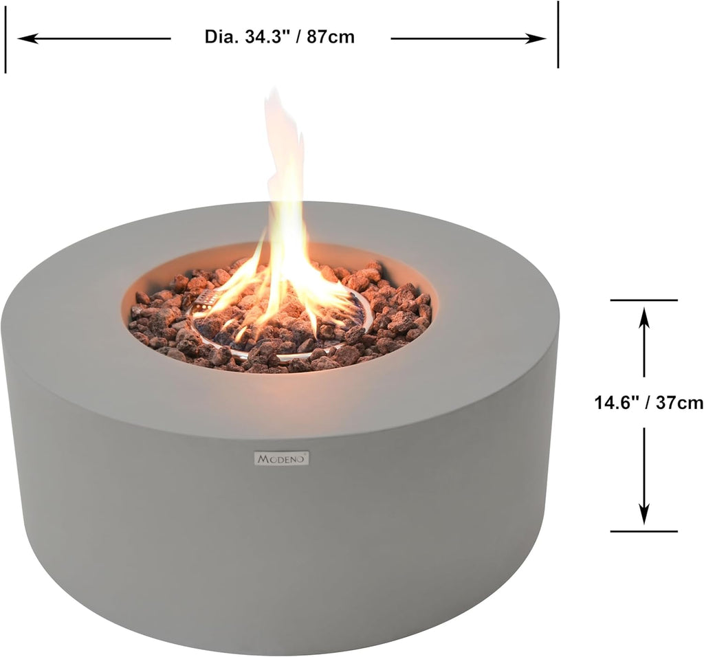 AMS Fireplace | Modeno Tramore Package | Light Gray Liquid Propane Gas Fire Pit Table for Outside Patio Bundle with Tank Cover, Wind Guard, and SS Burner Lid | Free Ice Bucket & Rubber Mat