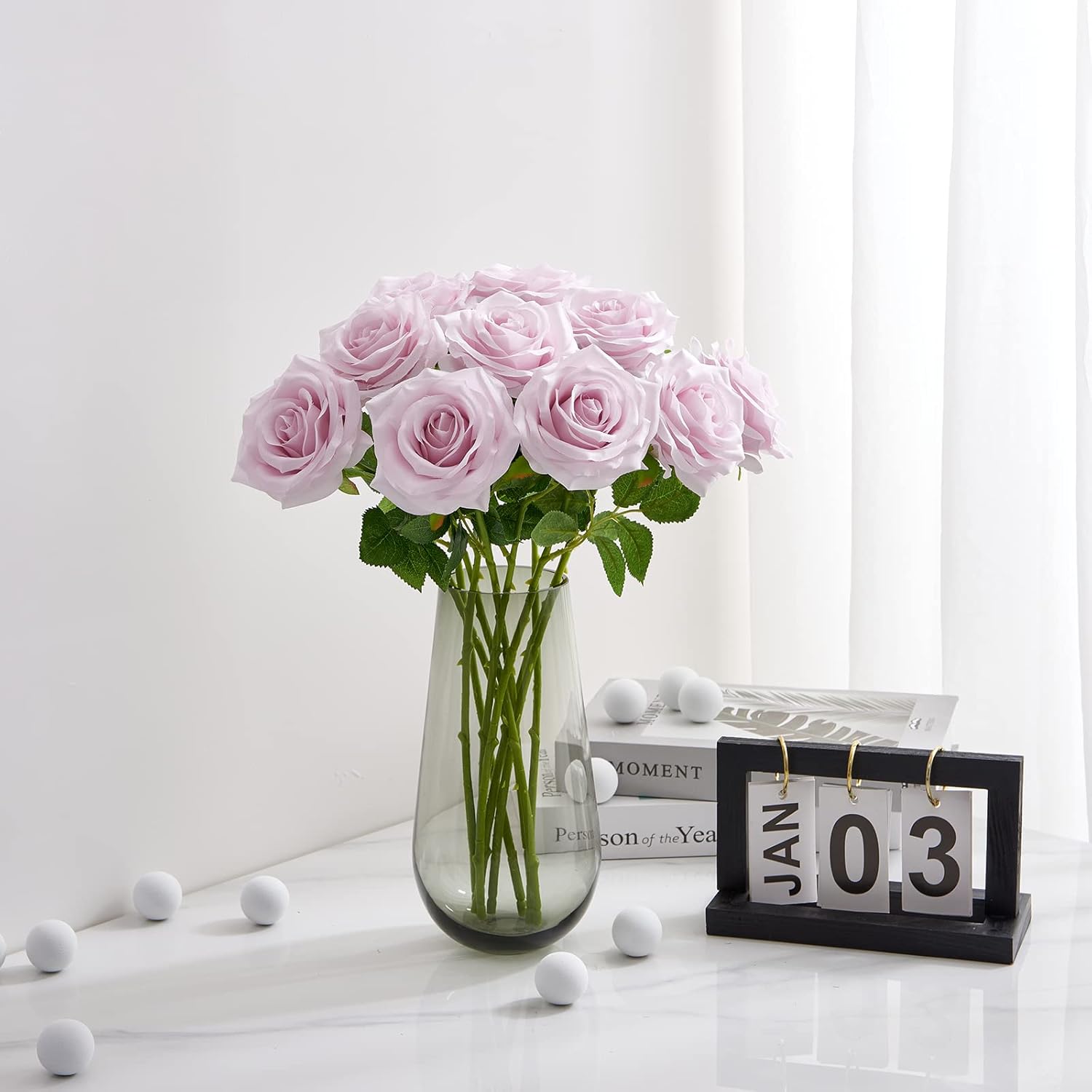 Artificial Rose 10pcs Open Flower Bouquet Faux Rose Stems for Wedding Arrangement, Bridal Bouquet, Centerpiece, Fake Faux Silk Flowers (Mauve Lavender)