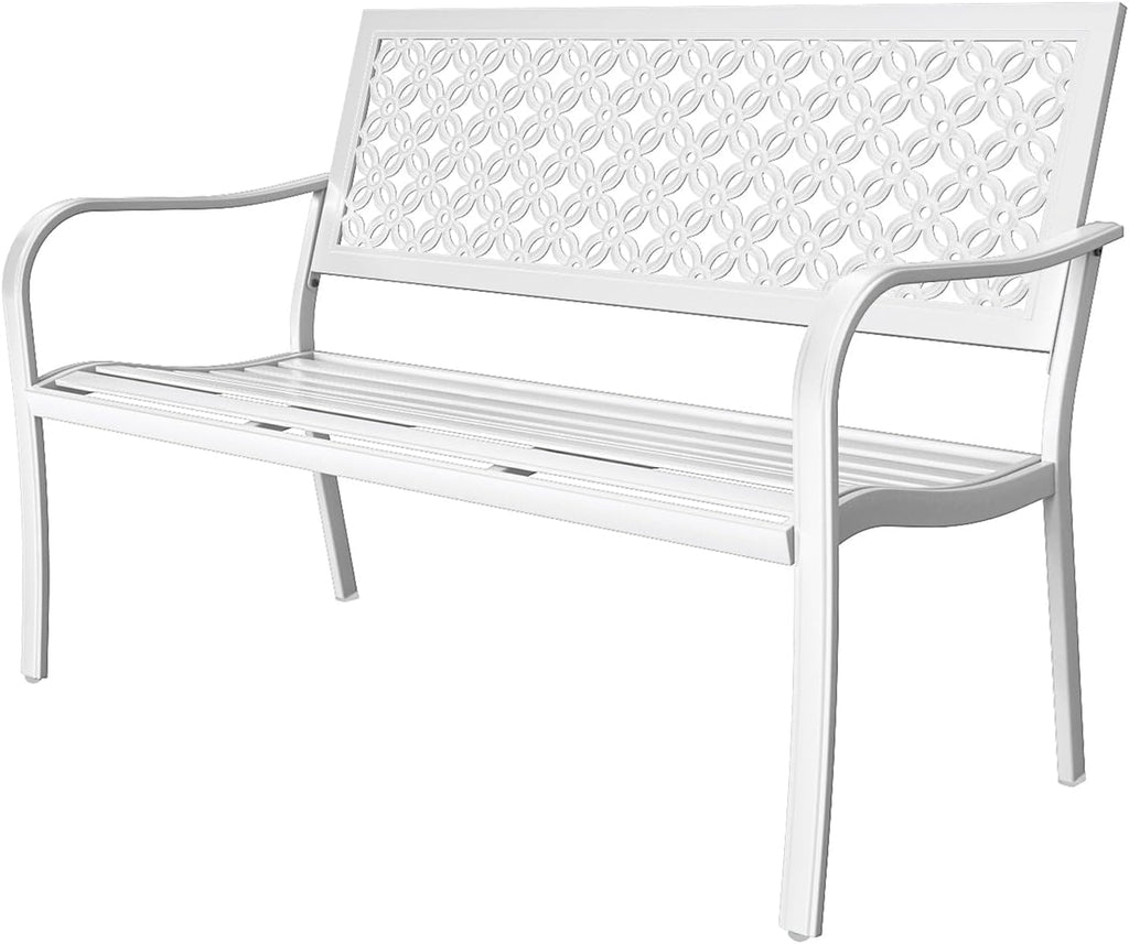 Grand patio 50" Garden Bench, Outdoor Benches with Anti-Rust Metal Powder Coated Frame, Patio Bench for Front Porch Park Outside Furniture Decor,White