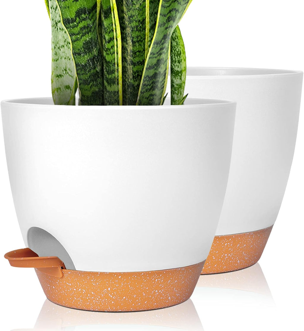 GARDIFE Plant Pots Set of 2 Pack 8 inch,Planters for Indoor Plants with Drainage Holes, Modern Decorative Flower Pots for All House Plants, Flowers, White