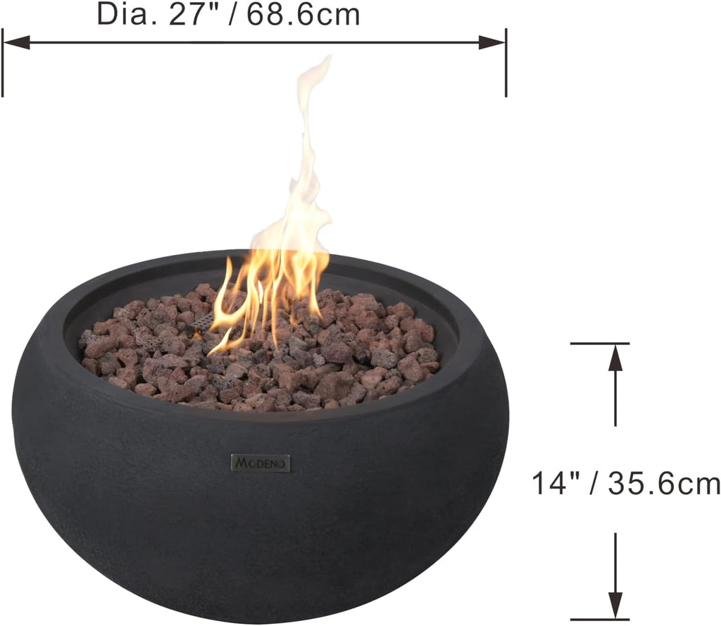 AMS Fireplace | Modeno | York | Firepit Table | Cover and Lava Rocks Included | (Fuel: Liquid Propane - Black)