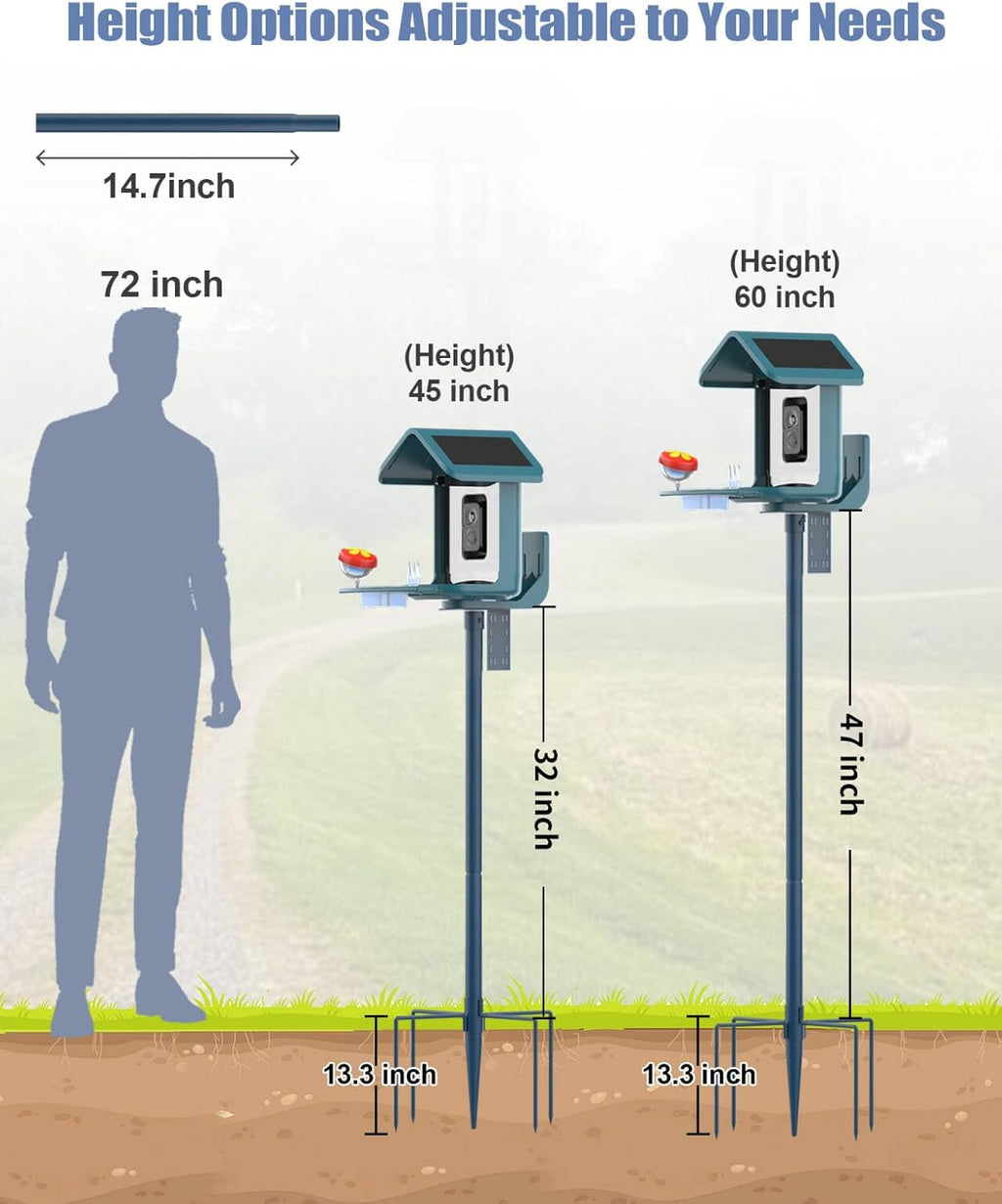 Bird Feeder Pole Stand – 60 Inch Height Feeding Station with 1-Inch Dia Heavy Duty for Hanging Feeders, Bird House Pole Mount Kit for Outdoor, Slip-Fit Connection，Blue