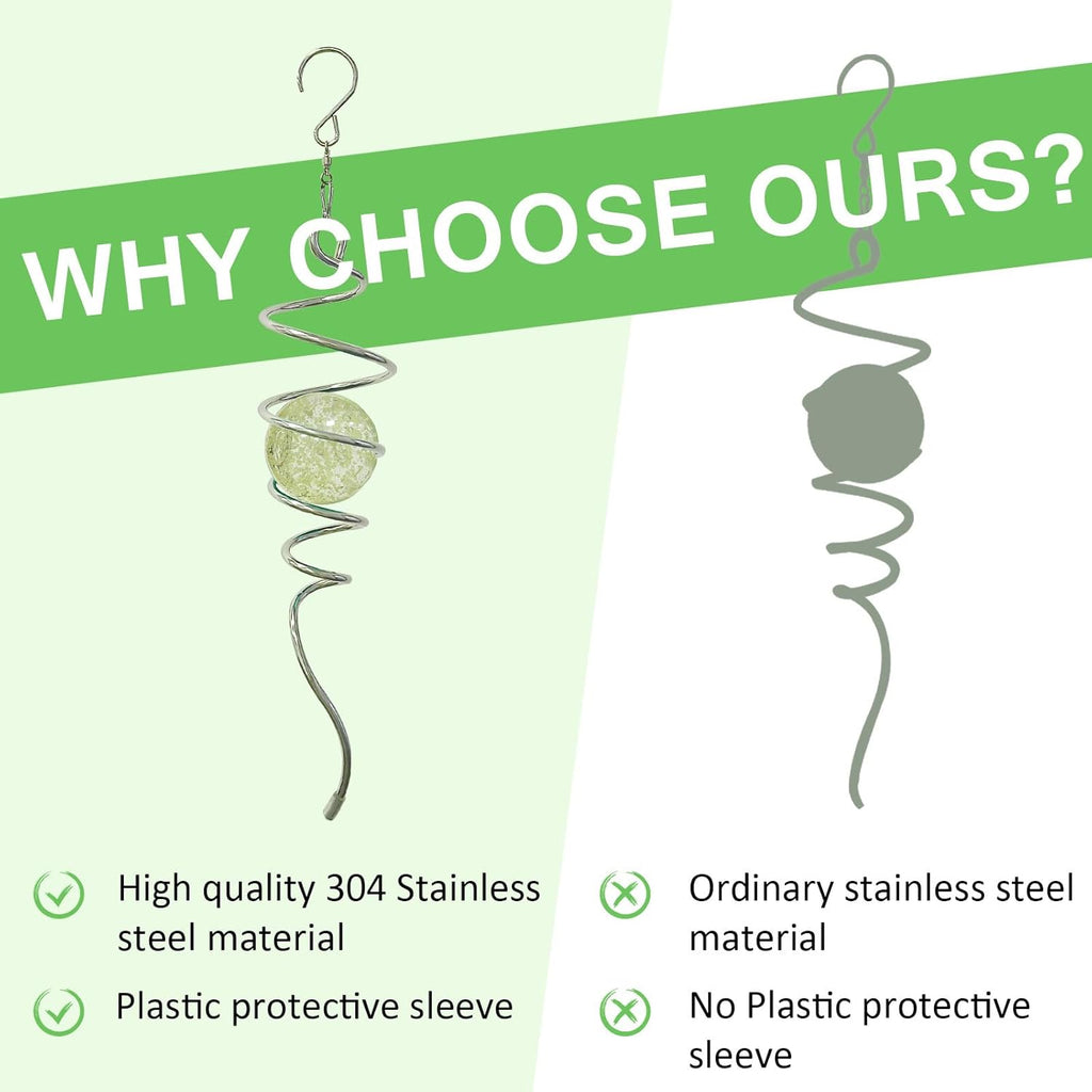 Glow in The Dark Gazing Ball Spiral Tail,Wind Spinner Tail Yard Art Decor,Hanging Rotating Sun Catcher Wind Spinners Stabilizer,Indoor Outdoor Garden Decoration Christmas Ornament-13in