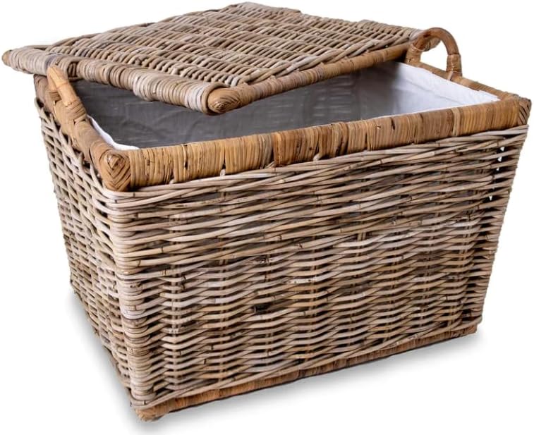 The Basket Lady Lift-Off Lid Wicker Storage Basket, Large, 24.5 in L x 18 in W x 17.5 in H, Serene Grey…