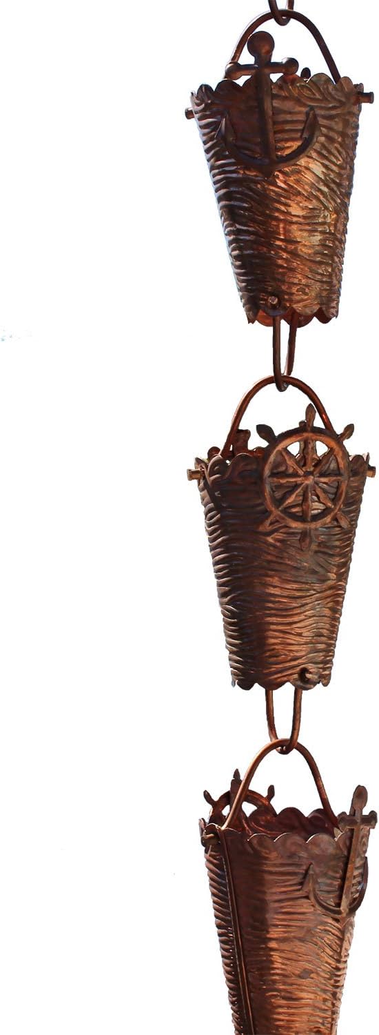 Nautical Cups Copper Rain Chain with Installation Kit - 13 Foot
