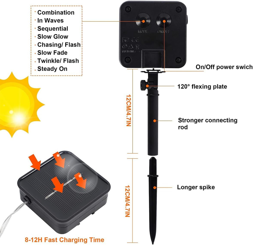 Twinkle Star 4 Pack Solar String Lights Outdoor, Total 460 FT 480 LED Solar Fairy Lights Outside Waterproof 8 Modes, Christmas Tree Light for Patio Garden Party Backyard Wedding Decor Warm White