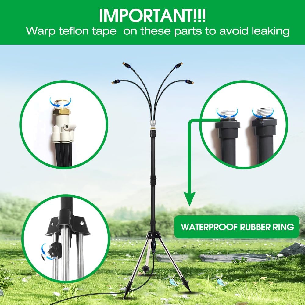 Standing Misters for Outside Outdoor Patio, 3 Adjustable Height,26.2FT Stand Misting System for Cooling Outdoor, Portable Stand Mister for Water Mist Playing, Patio Cooling, Backyard, Porch
